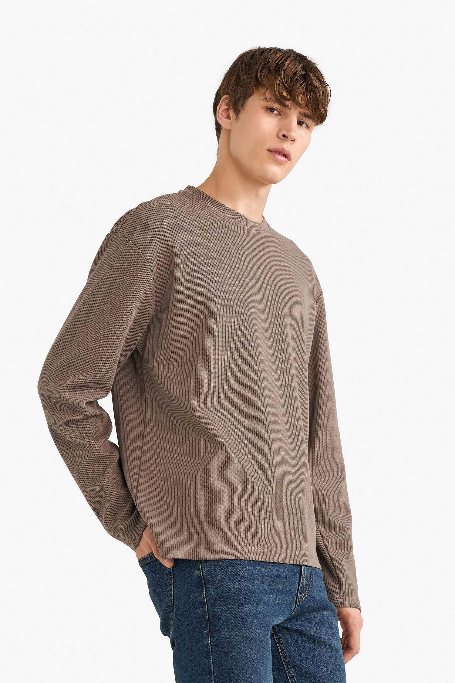 Regular Fit Crew Neck Knit Look T-Shirt