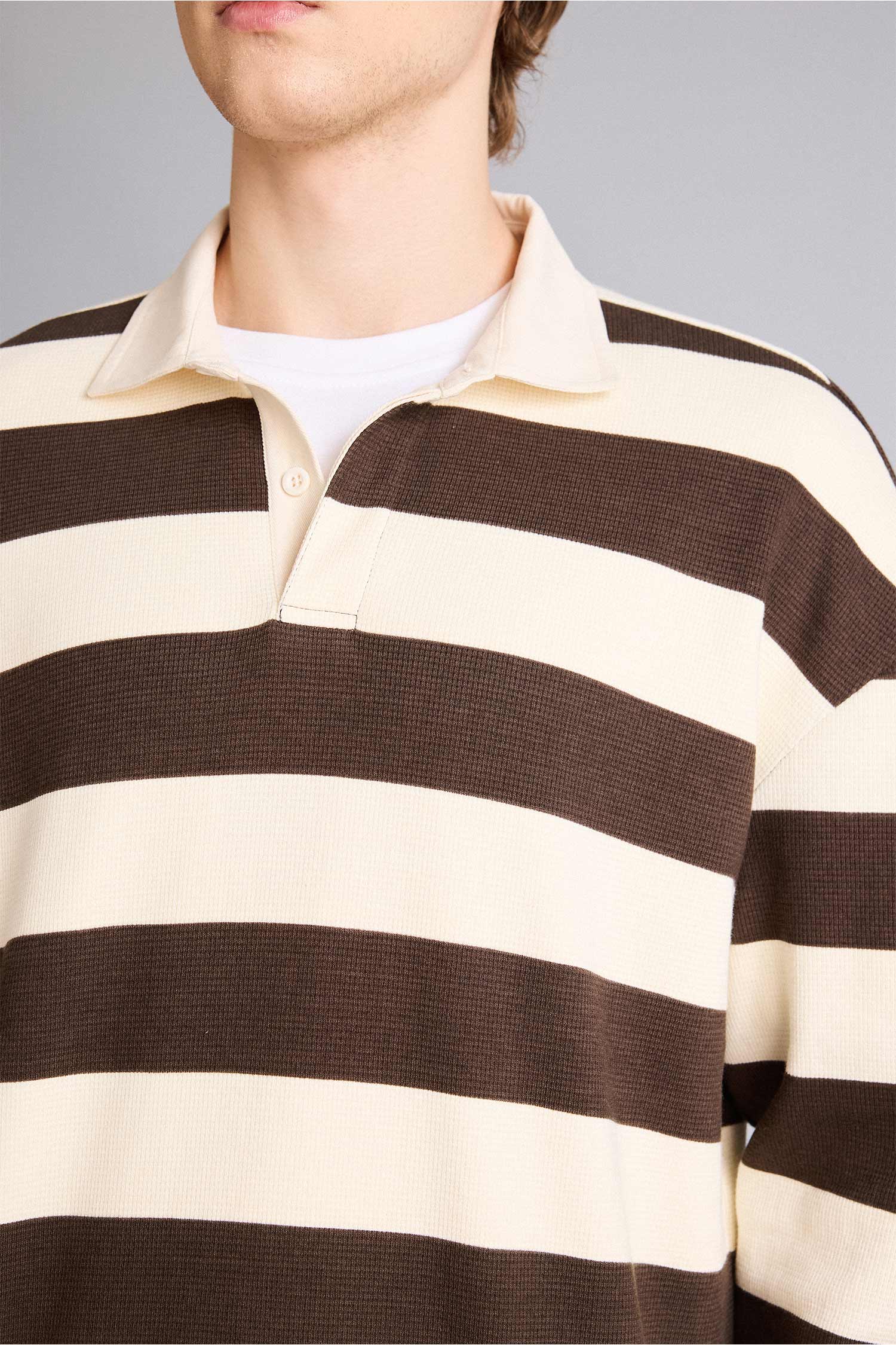 DeFacto Boxy Fıt Polo Yaka Waffle Sweatshirt görsel 4