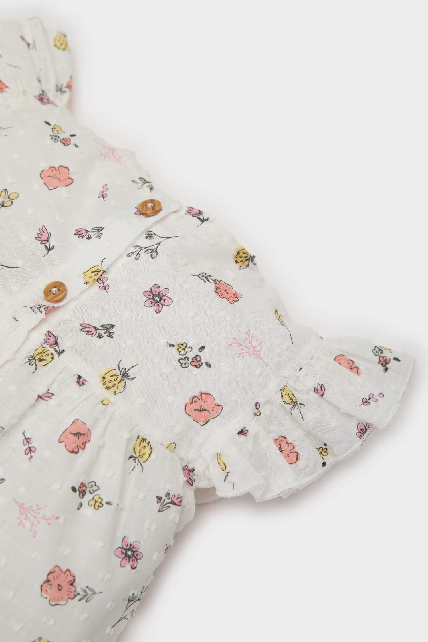 Kız Bebek 2'li Takım Çiçekli Flamlı Poplin Kısa Kollu Bluz Beli Lastikli Şort