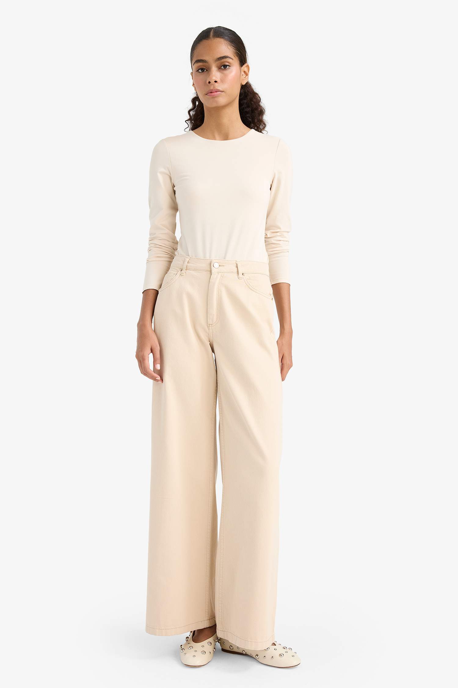 T-shirt slim à manches longues et col rond