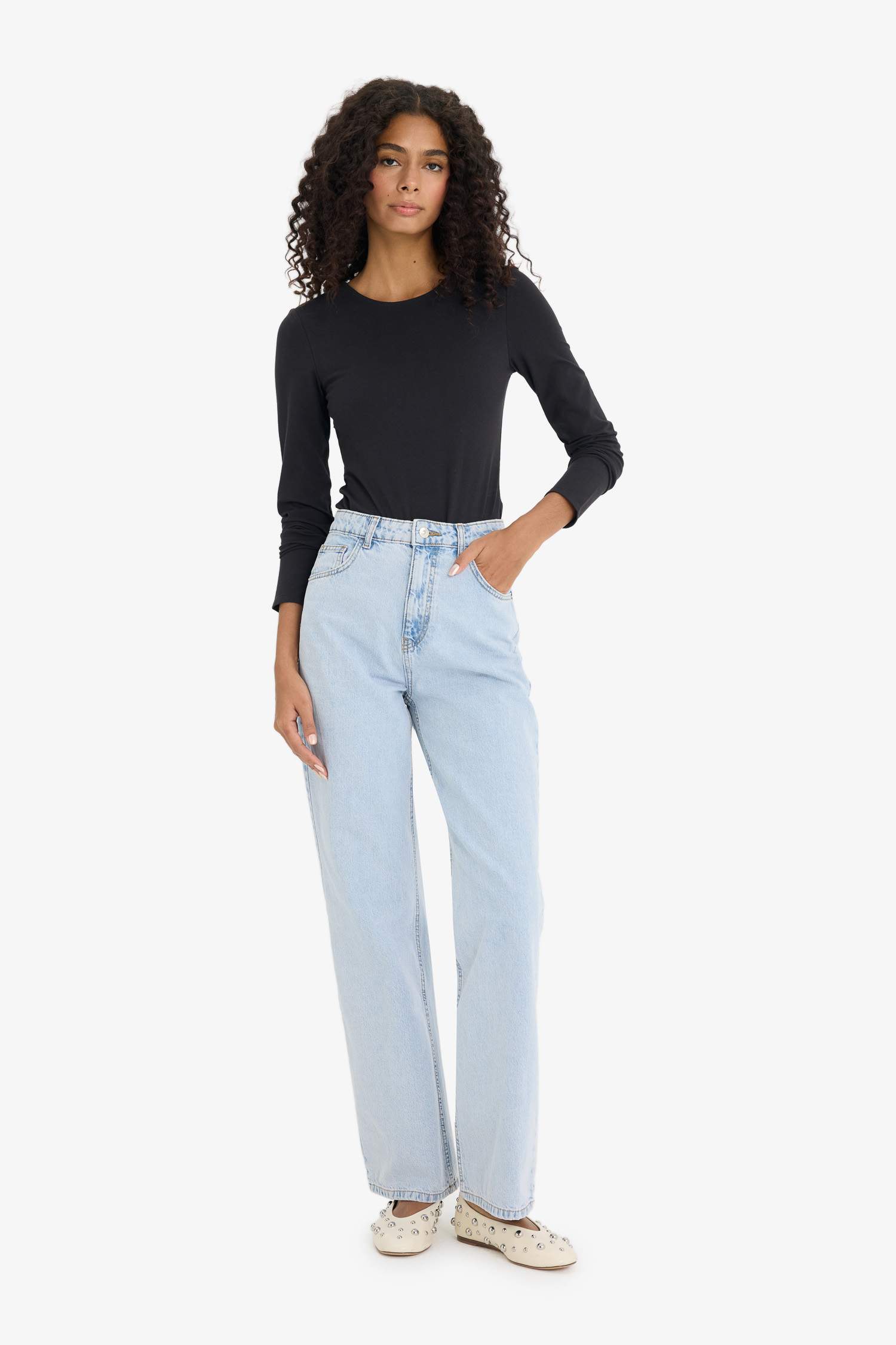 T-shirt slim à manches longues et col rond