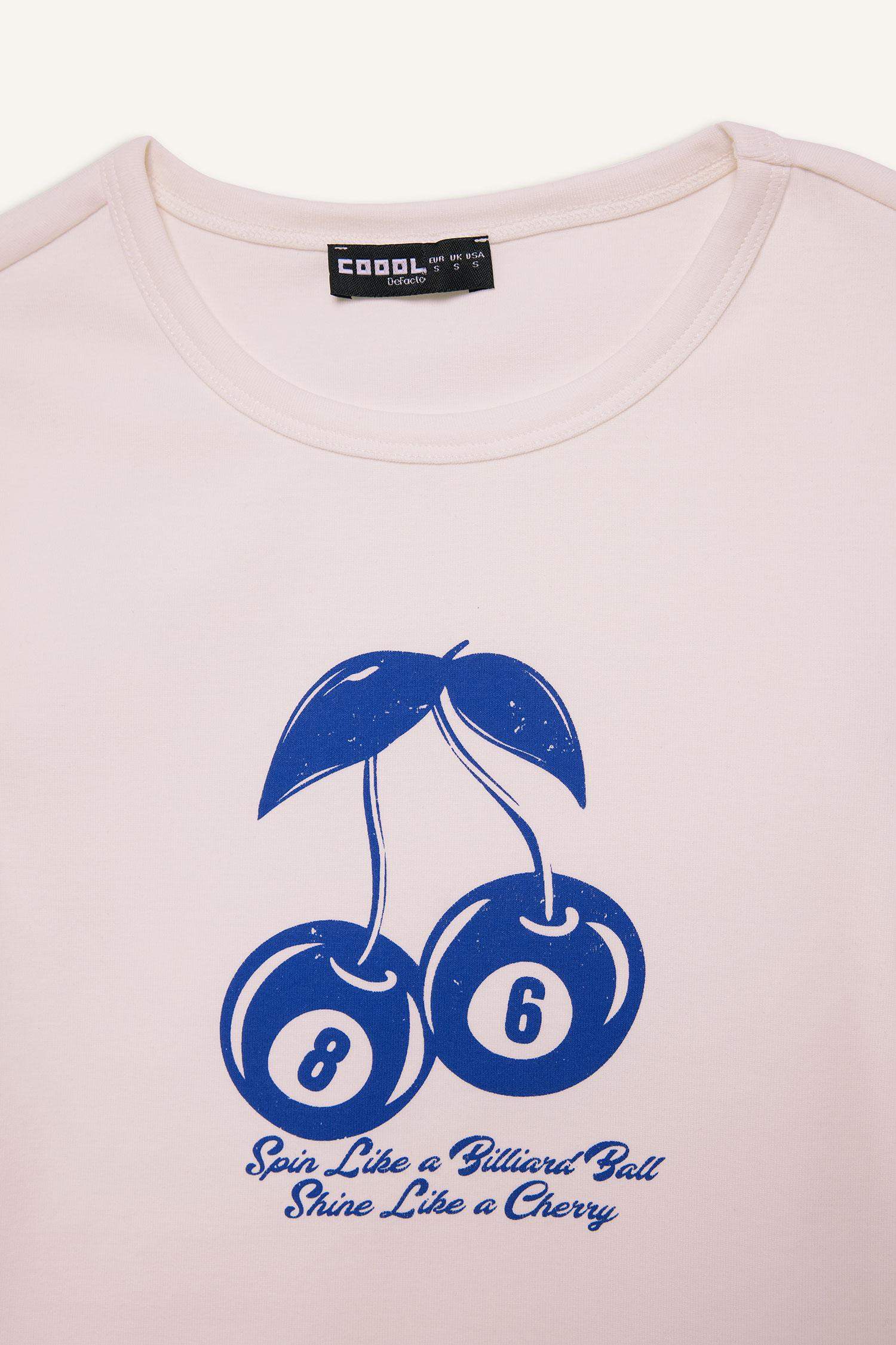 Coool Fitted Bisiklet Yaka Baskılı Ribana Kısa Kollu Tişört