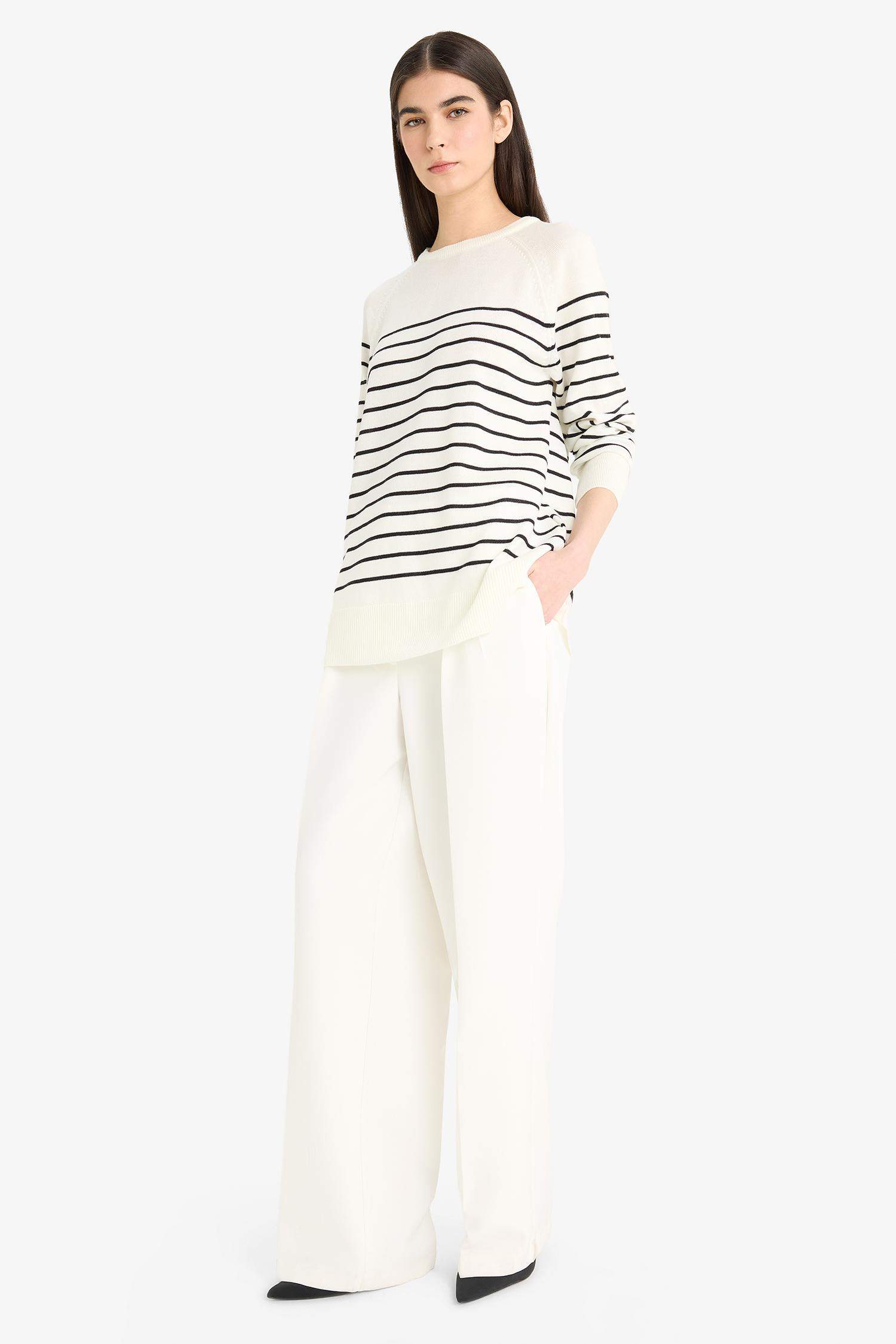 Regular Fit Crew Neck Striped Knit Pullover