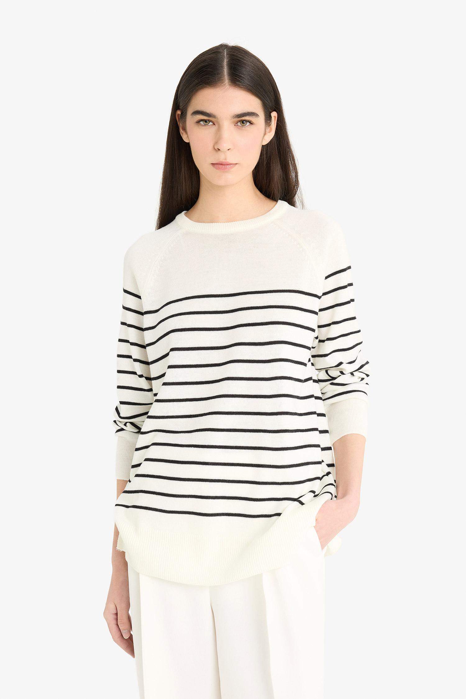 Regular Fit Crew Neck Striped Knit Pullover