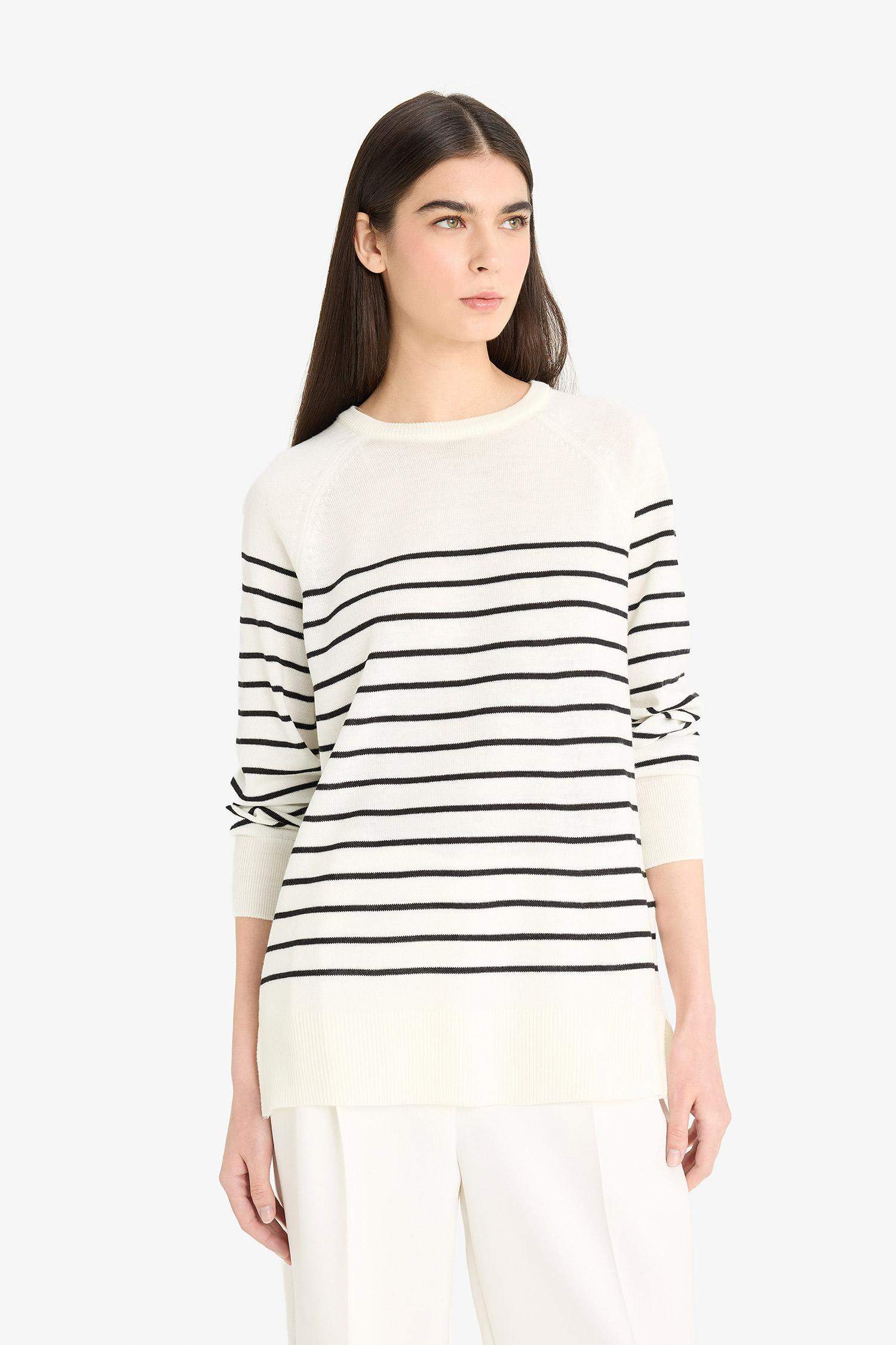 Regular Fit Crew Neck Striped Knit Pullover