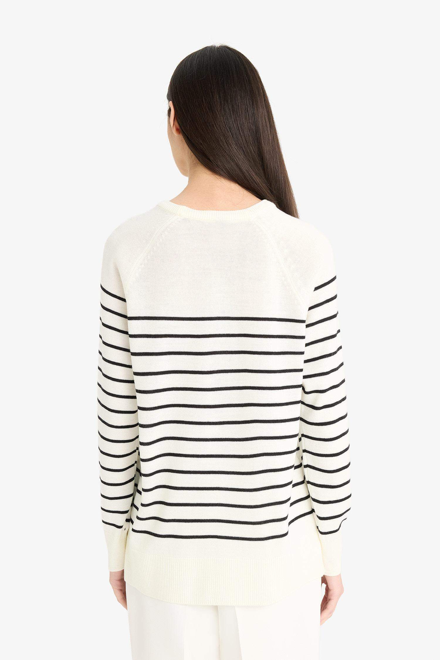 Regular Fit Crew Neck Striped Knit Pullover