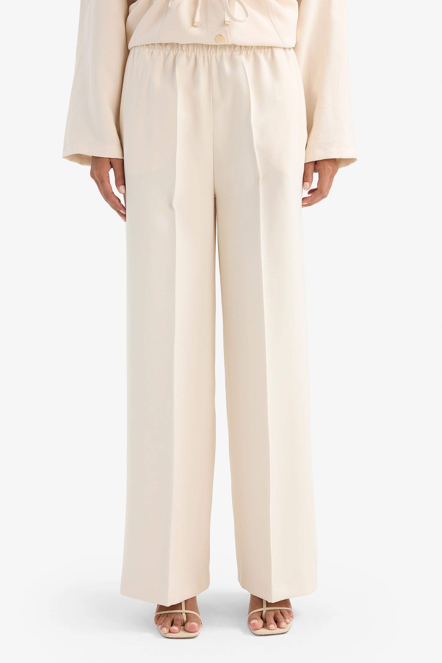 Straight Fit Cepli Yüksek Bel Uzun Tensel Pantolon