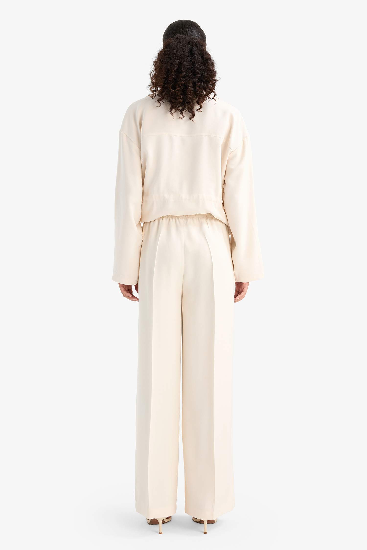 Straight Fit Cepli Yüksek Bel Uzun Tensel Pantolon