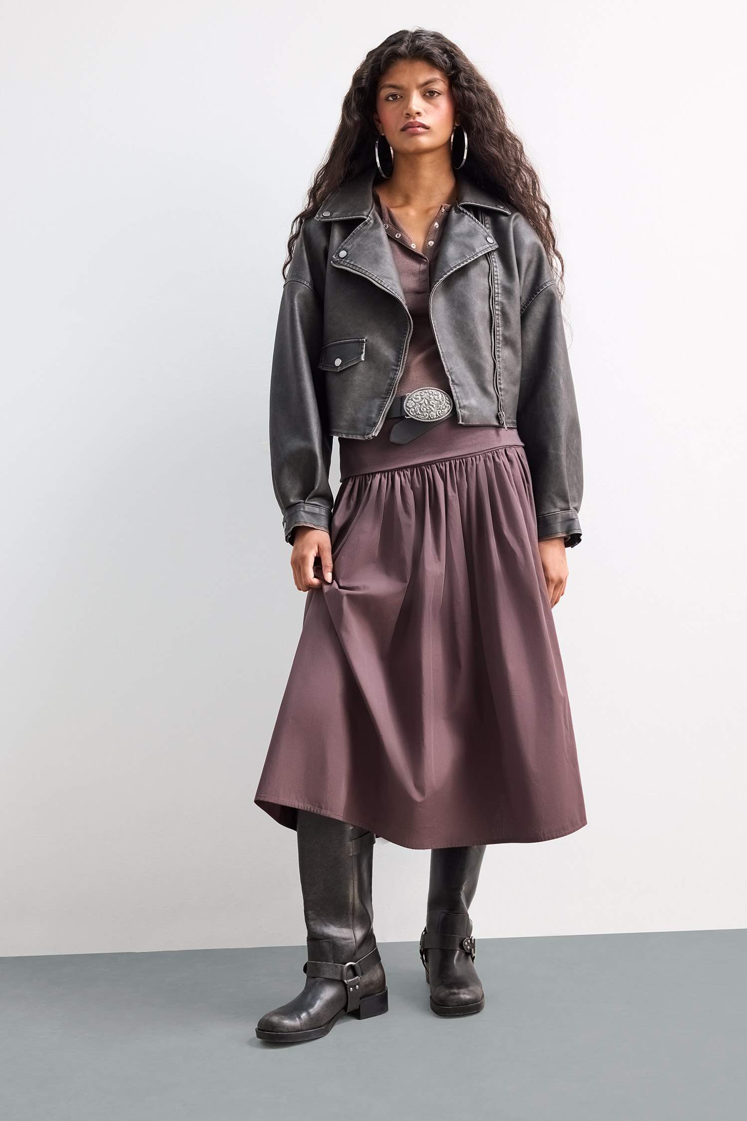 Oversize Geniş Kalıp Tafta Suni Deri Ceket Mont