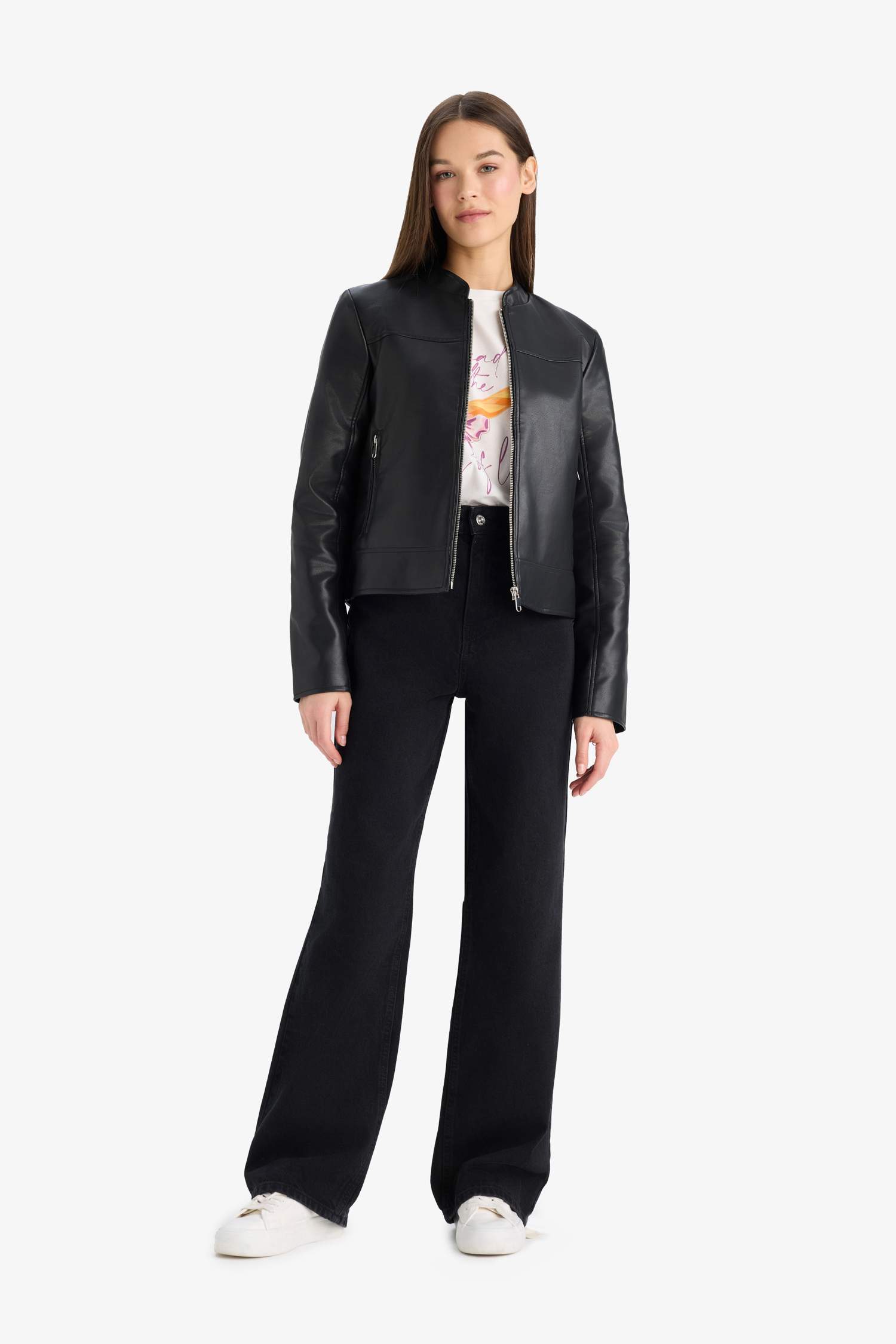 Blouson en simili fermeture zip Coupe régulière