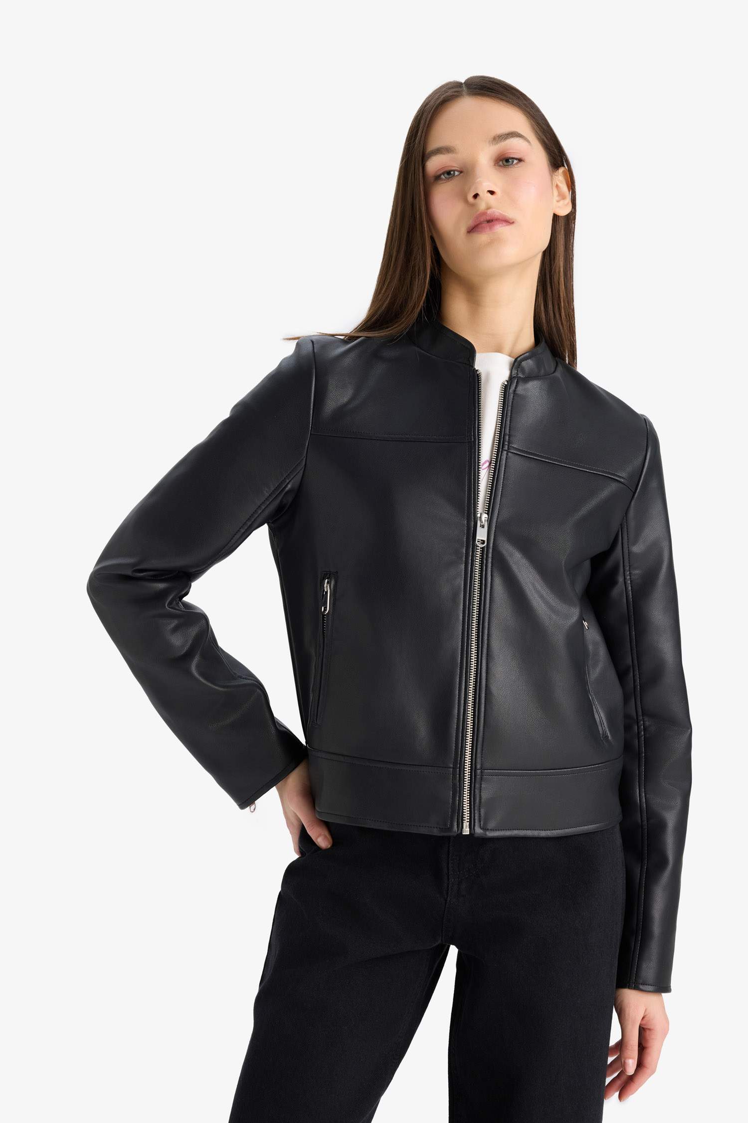 Blouson en simili fermeture zip Coupe régulière