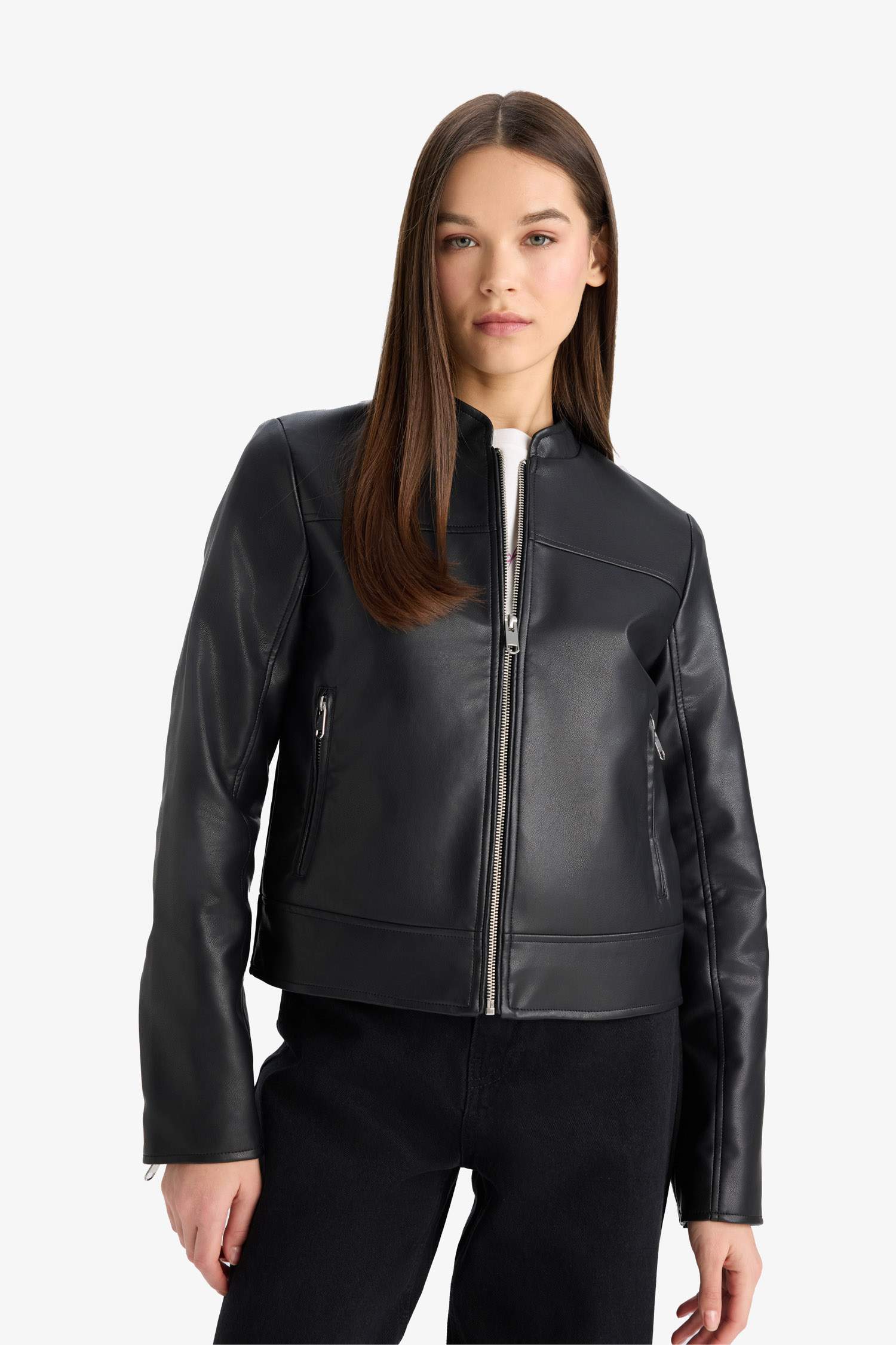 Blouson en simili fermeture zip Coupe régulière