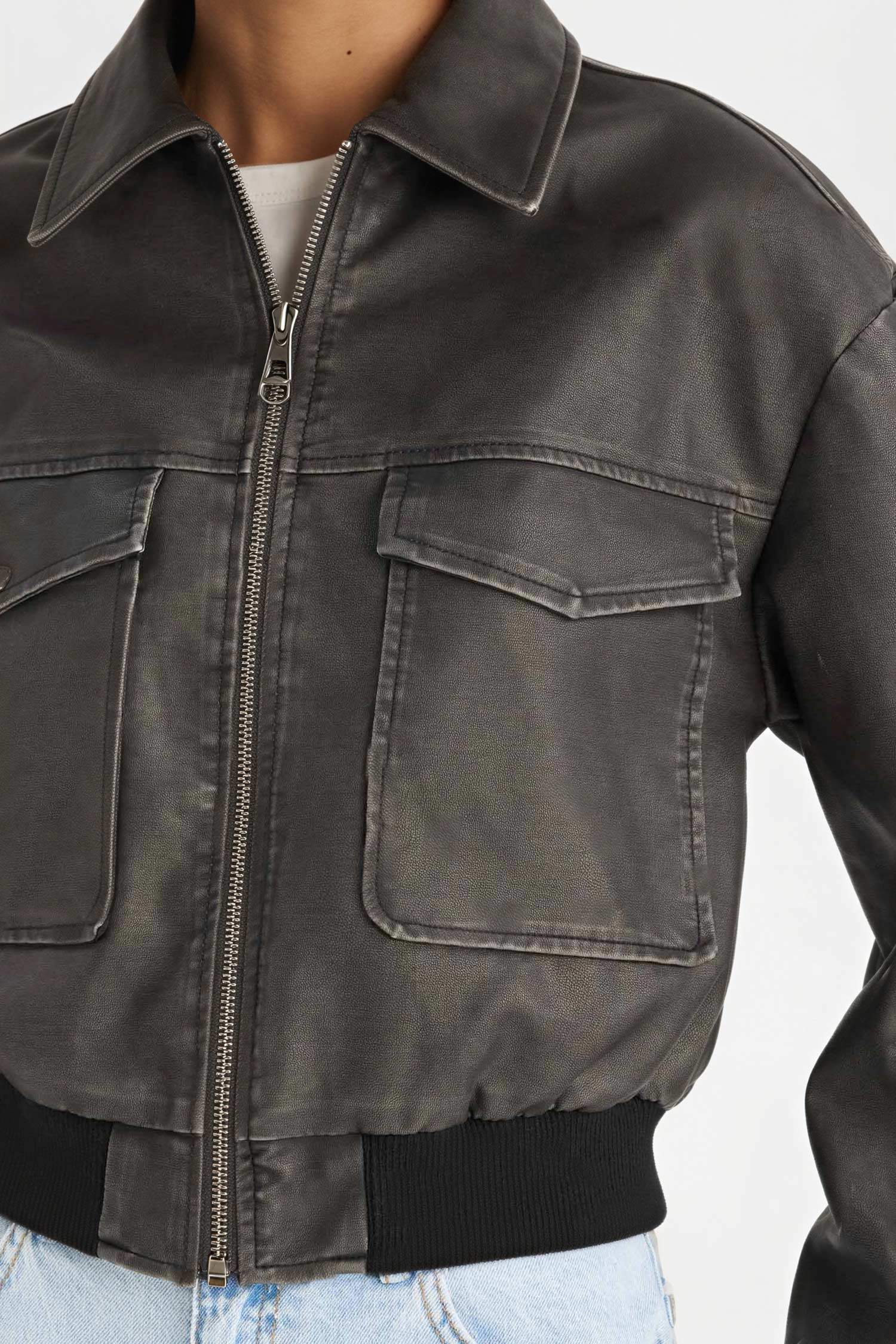 Куртка Поло С Молнией Из Искусственной Кожи С Карманами