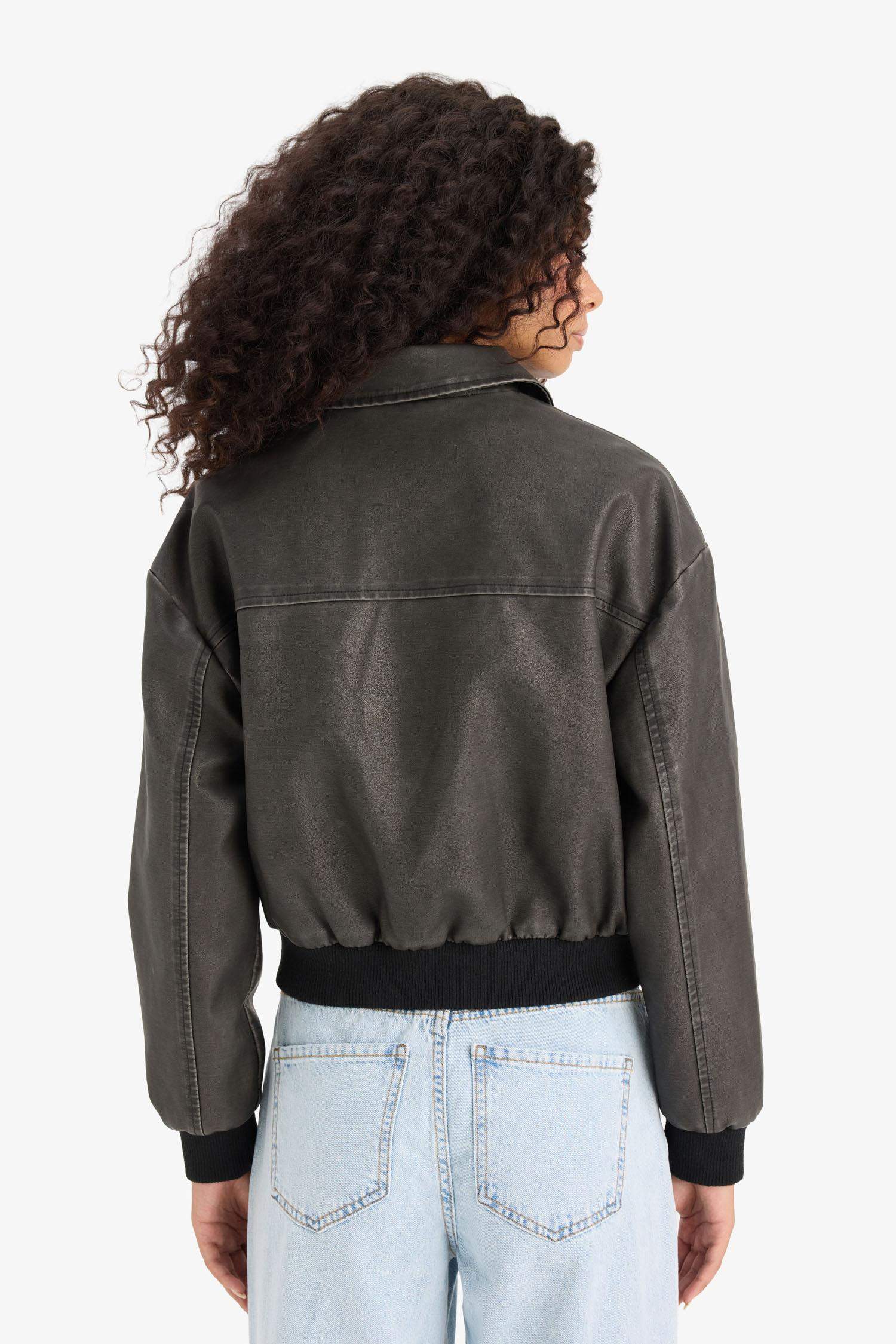 Куртка Поло С Молнией Из Искусственной Кожи С Карманами