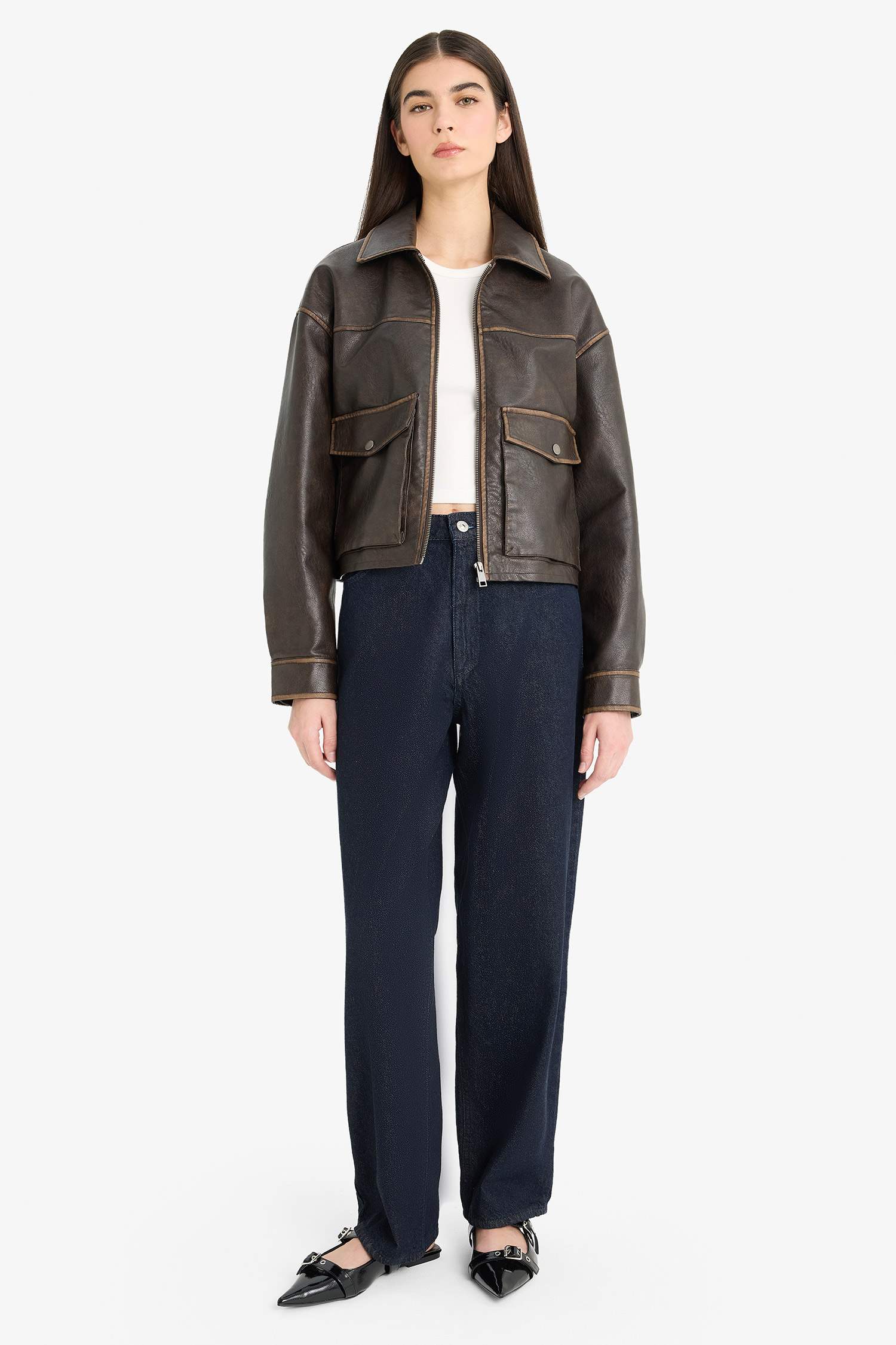 поло жаға тафетта ПУ Күртеше