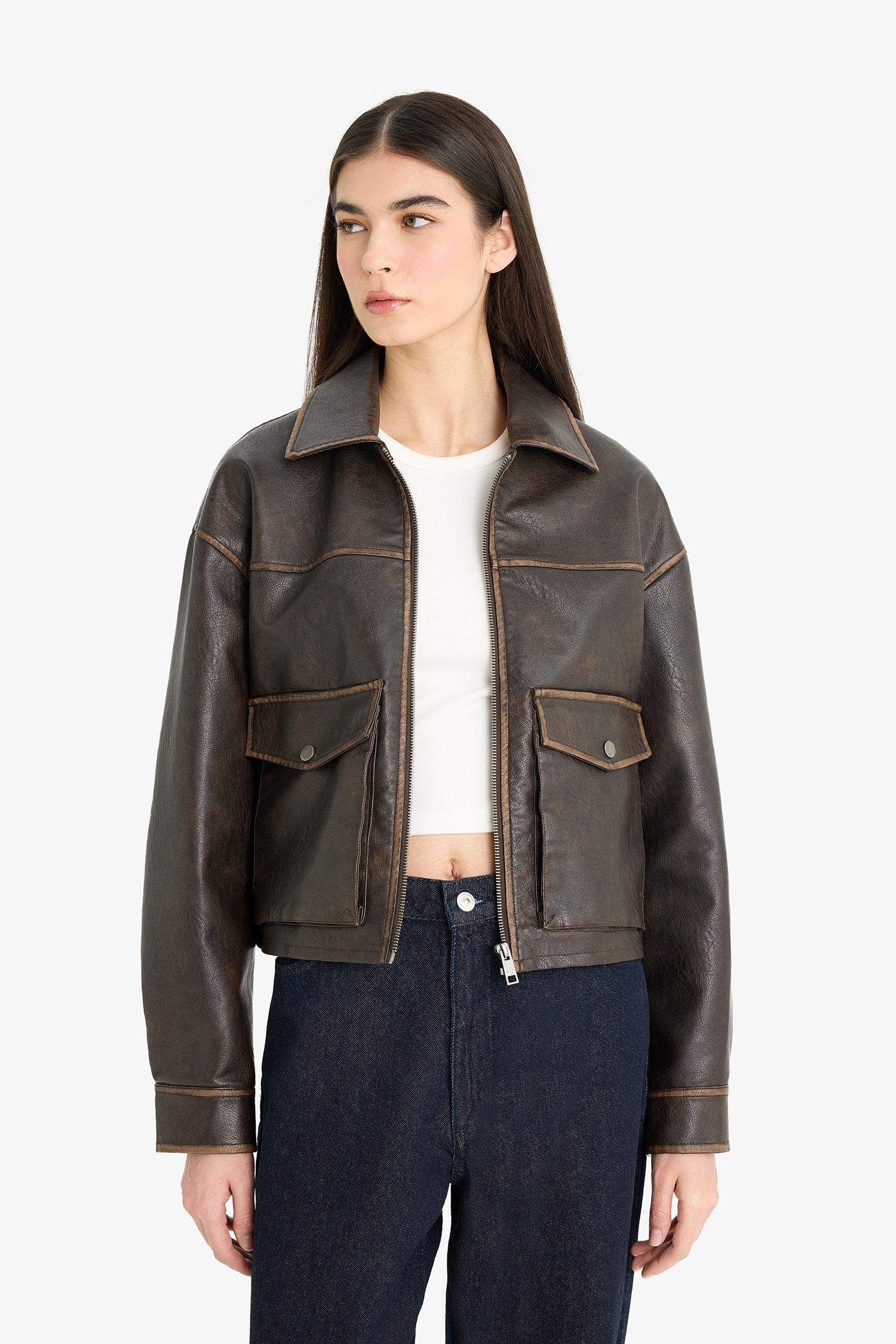 поло жаға тафетта ПУ Күртеше