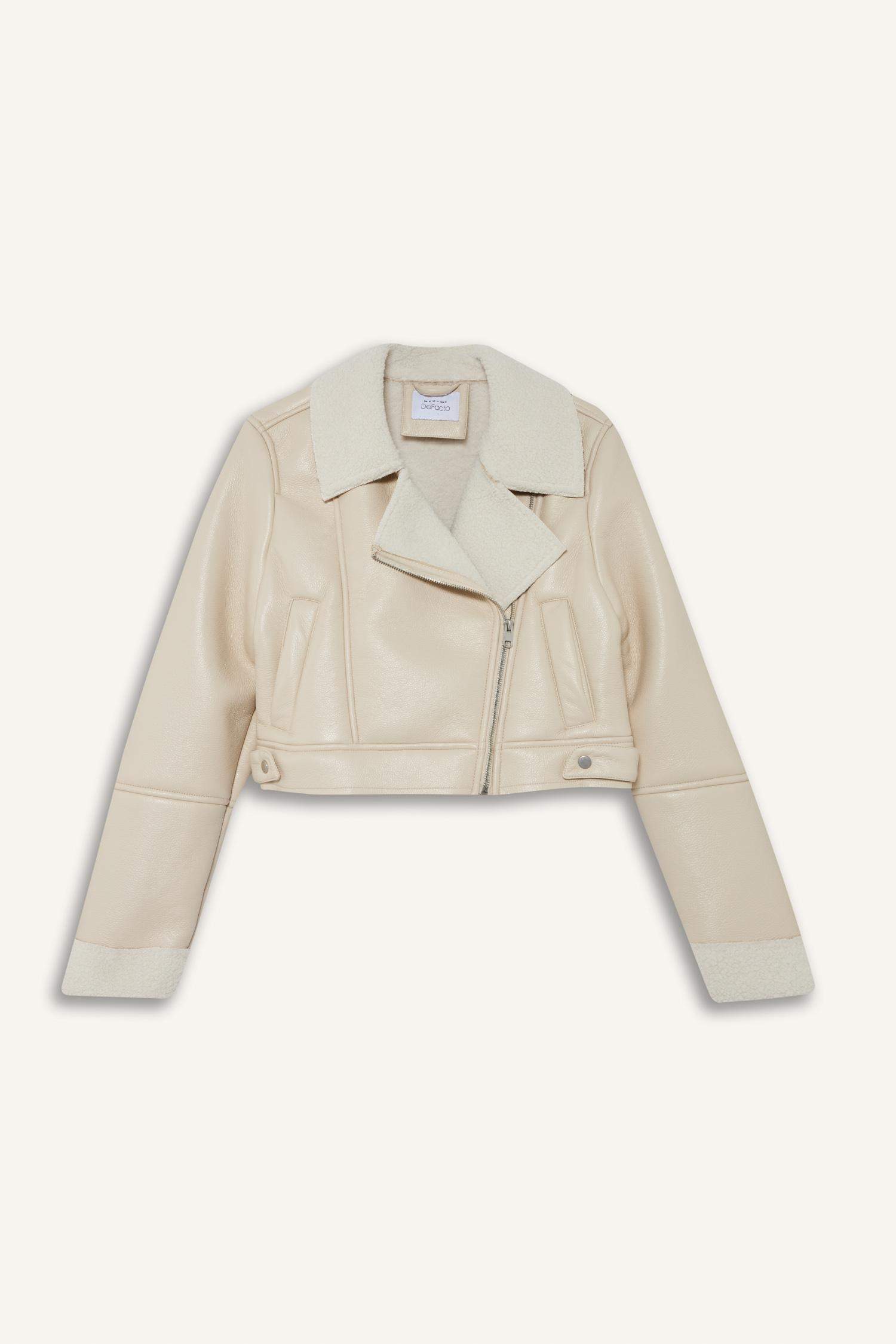 جاكيت جلد صناعي قصة عادية مبطن بفرو إصطناعي