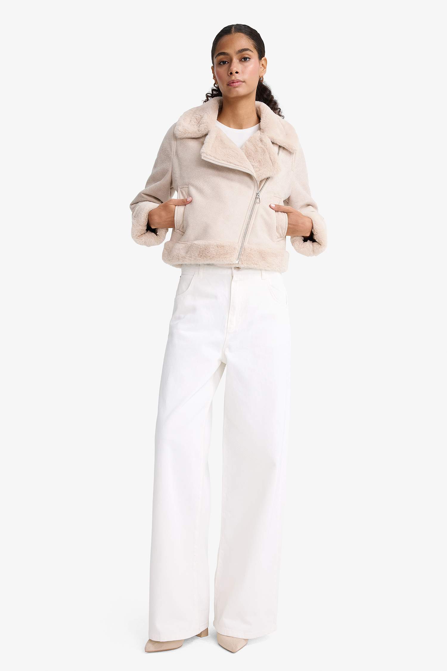 Regular Fit Suni Kürk Astarlı Mont