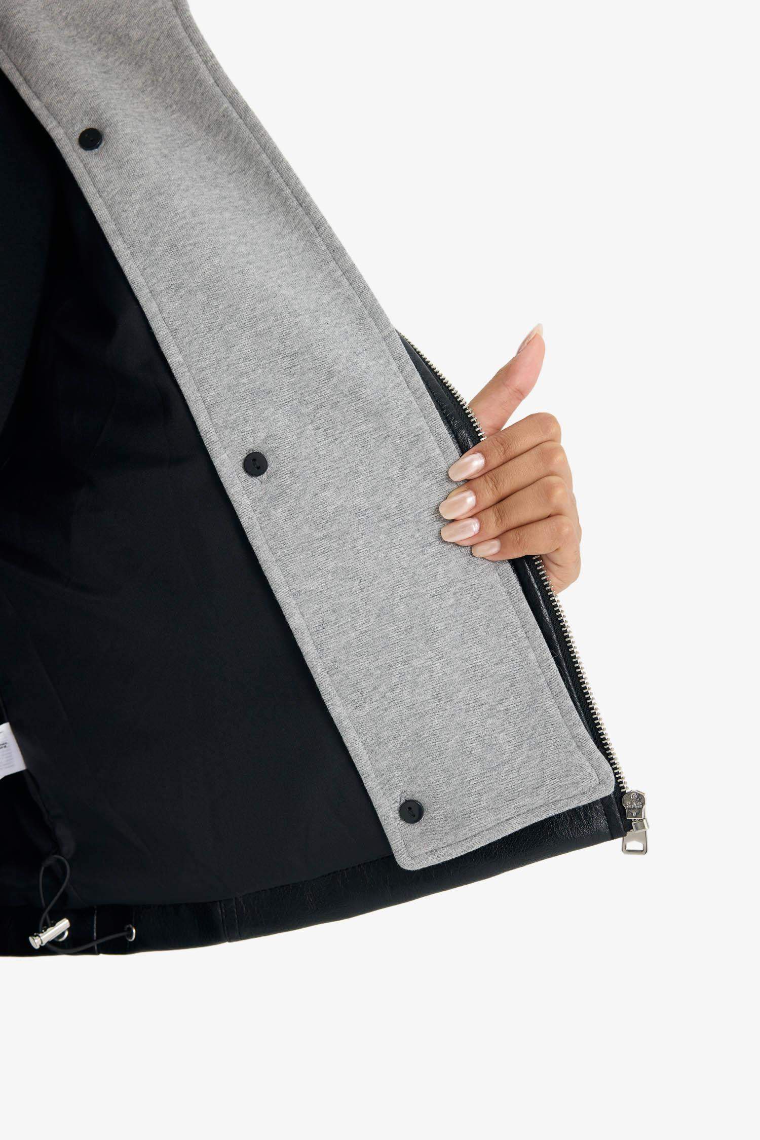 Relax Fit Çıkarılabilir Kapüşonlu Fermuarlı Suni Deri Mont