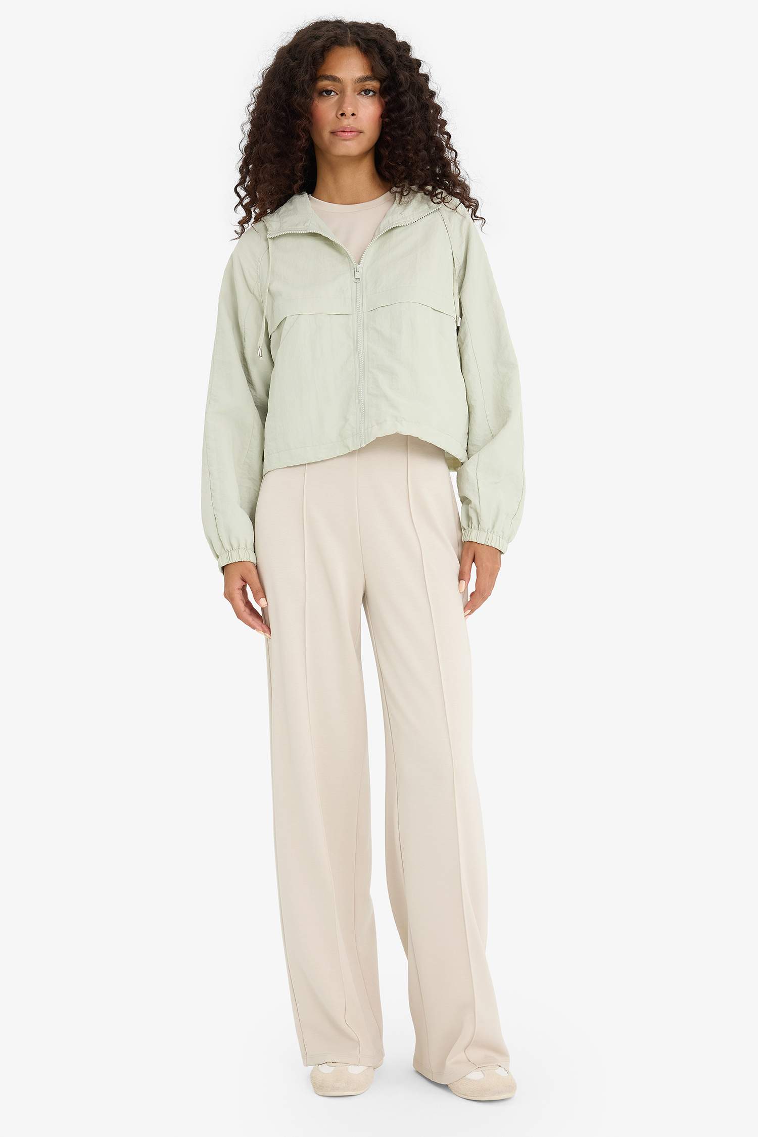 Regular Fit Hooded Zippered Crop Raincoat