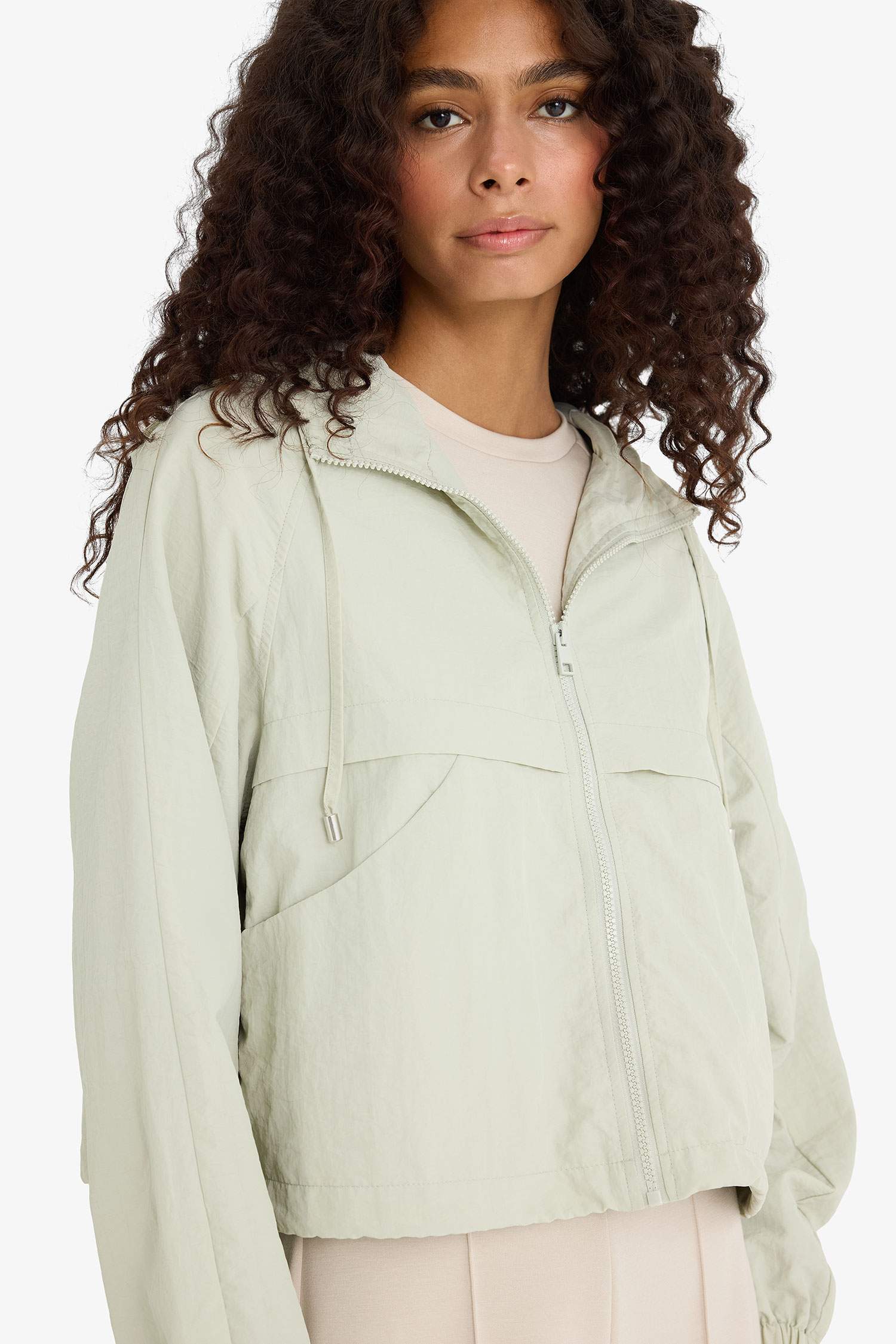 Regular Fit Hooded Zippered Crop Raincoat