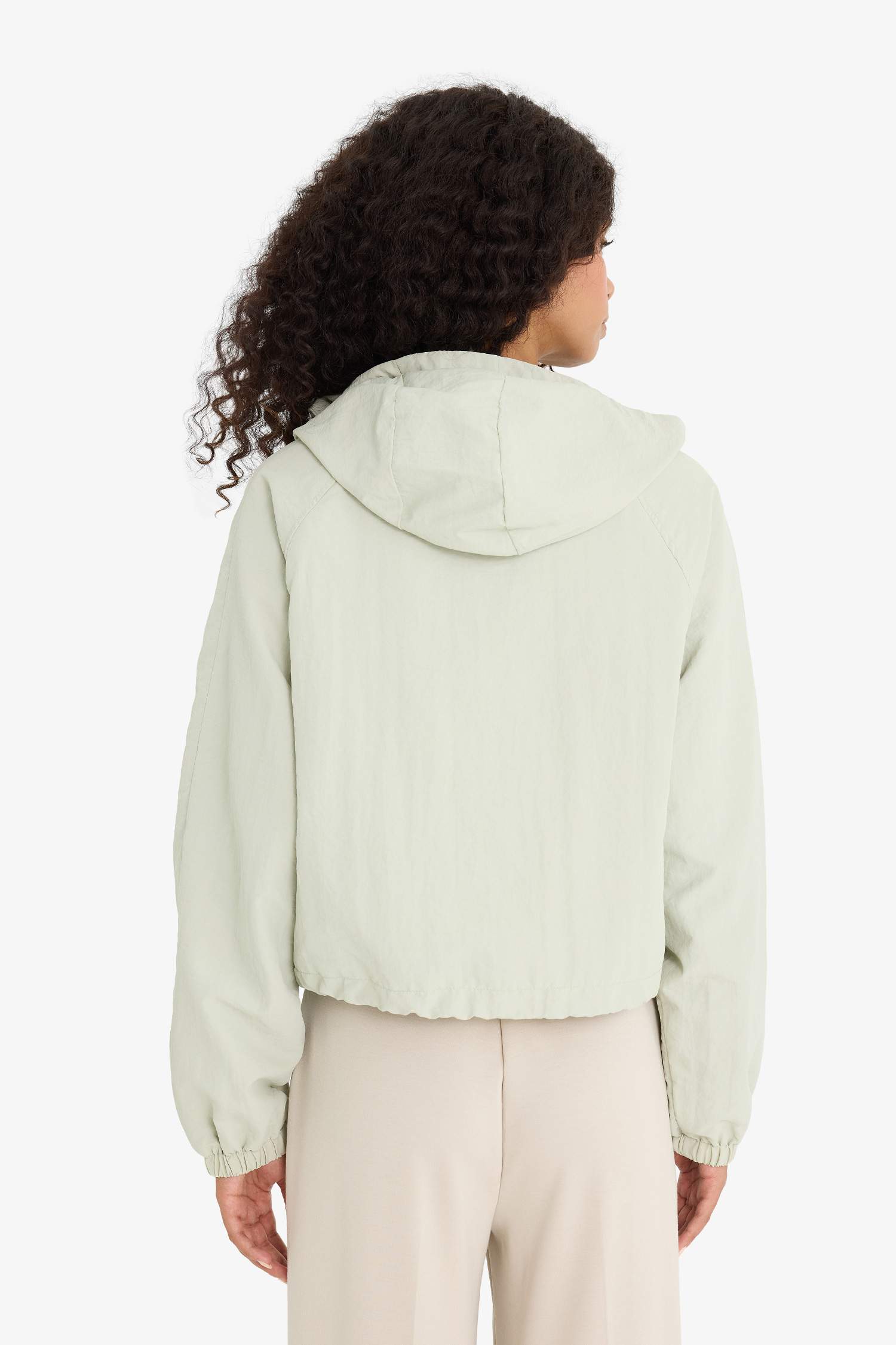 Regular Fit Hooded Zippered Crop Raincoat