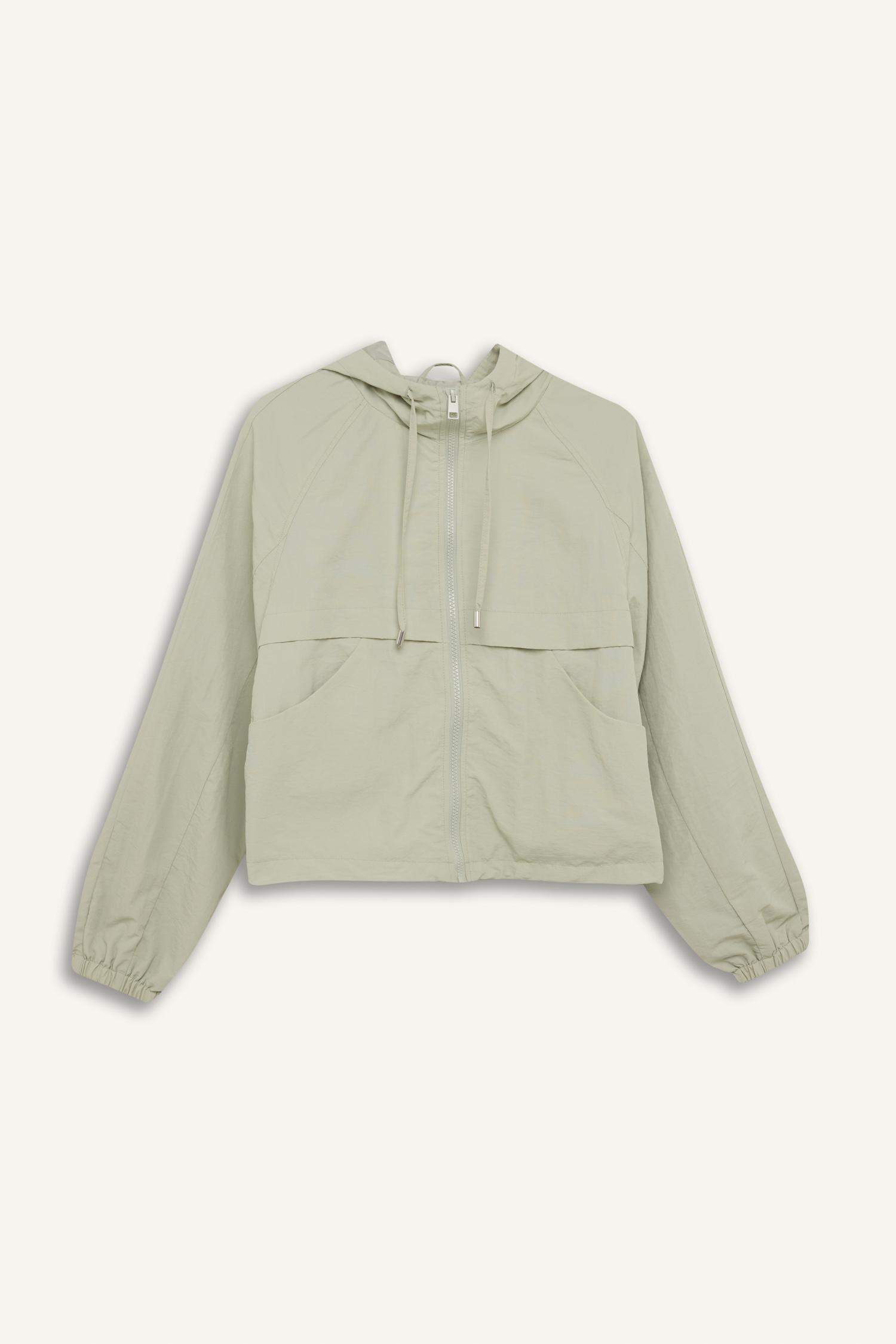 Regular Fit Hooded Zippered Crop Raincoat