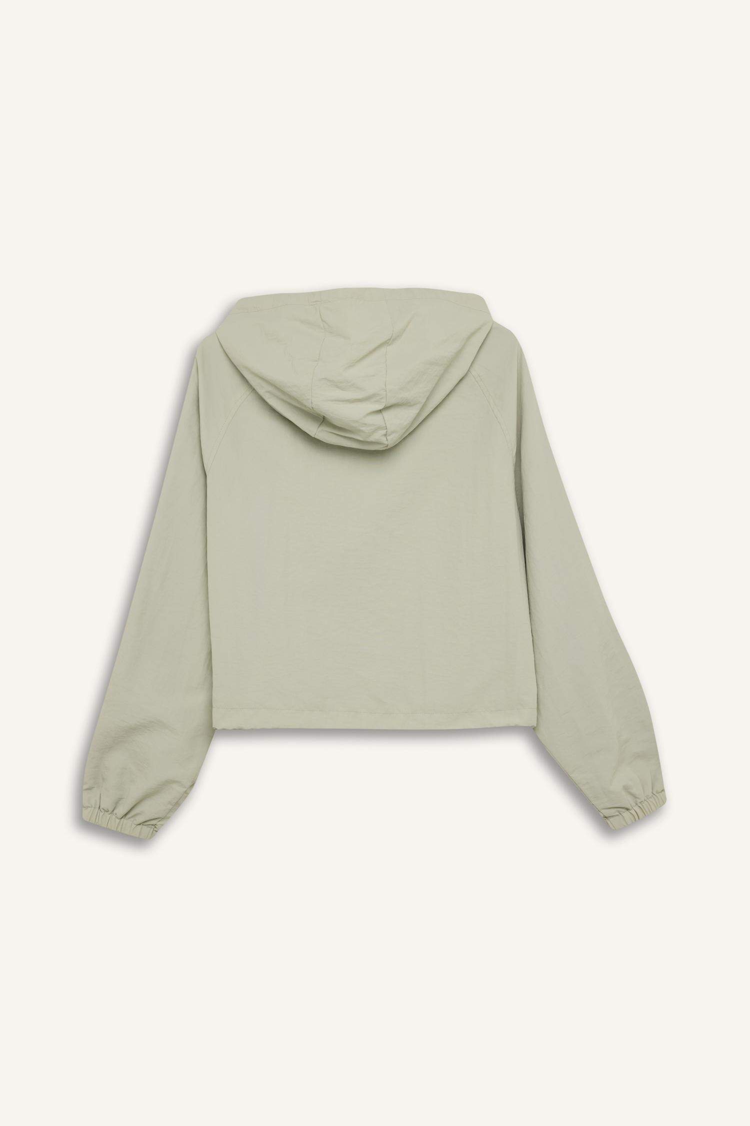 Regular Fit Hooded Zippered Crop Raincoat