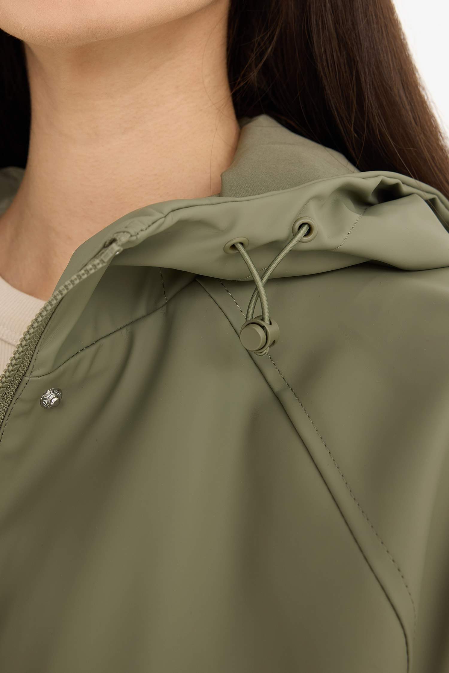 Regular Fit Kapüşonlu Suni Deri Yağmurluk