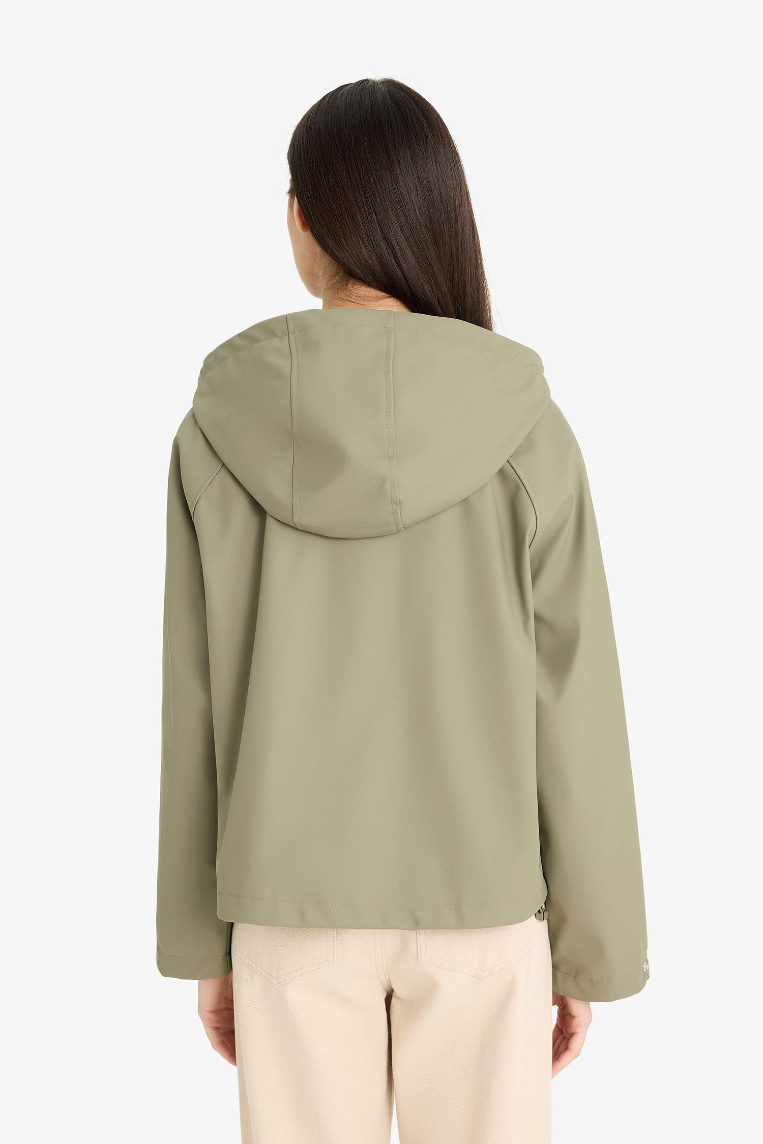 Regular Fit Kapüşonlu Suni Deri Yağmurluk