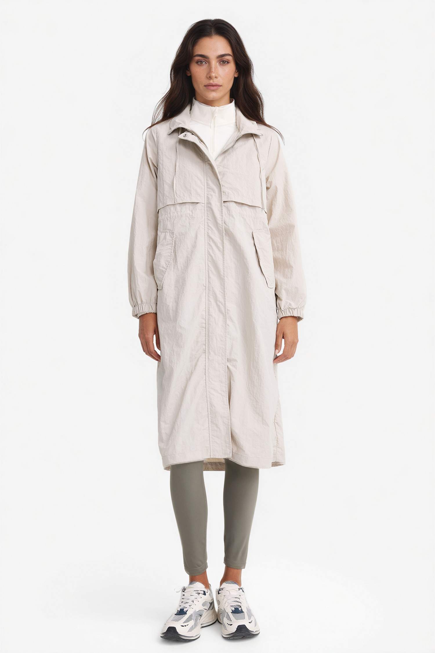 جاكيت مطر طويل قصة عادية بغطاء للرأس