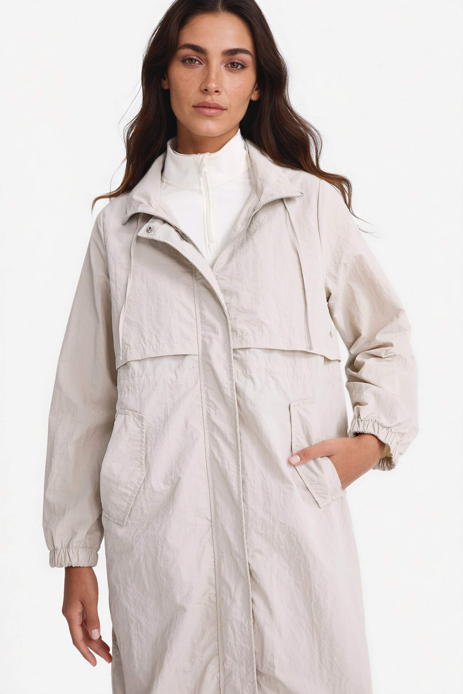 جاكيت مطر طويل قصة عادية بغطاء للرأس