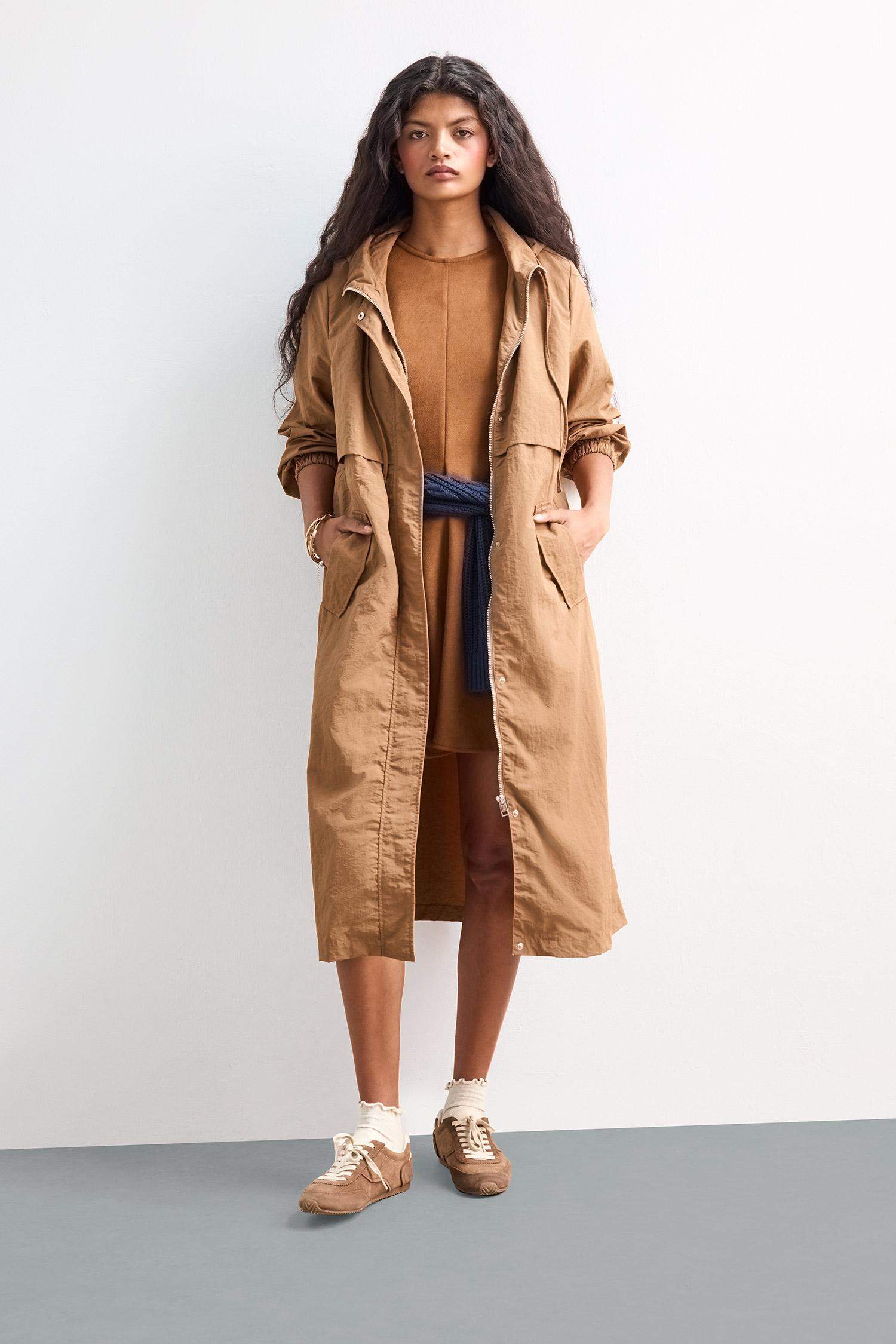 Regular Fit Hooded Zipered Long Raincoat