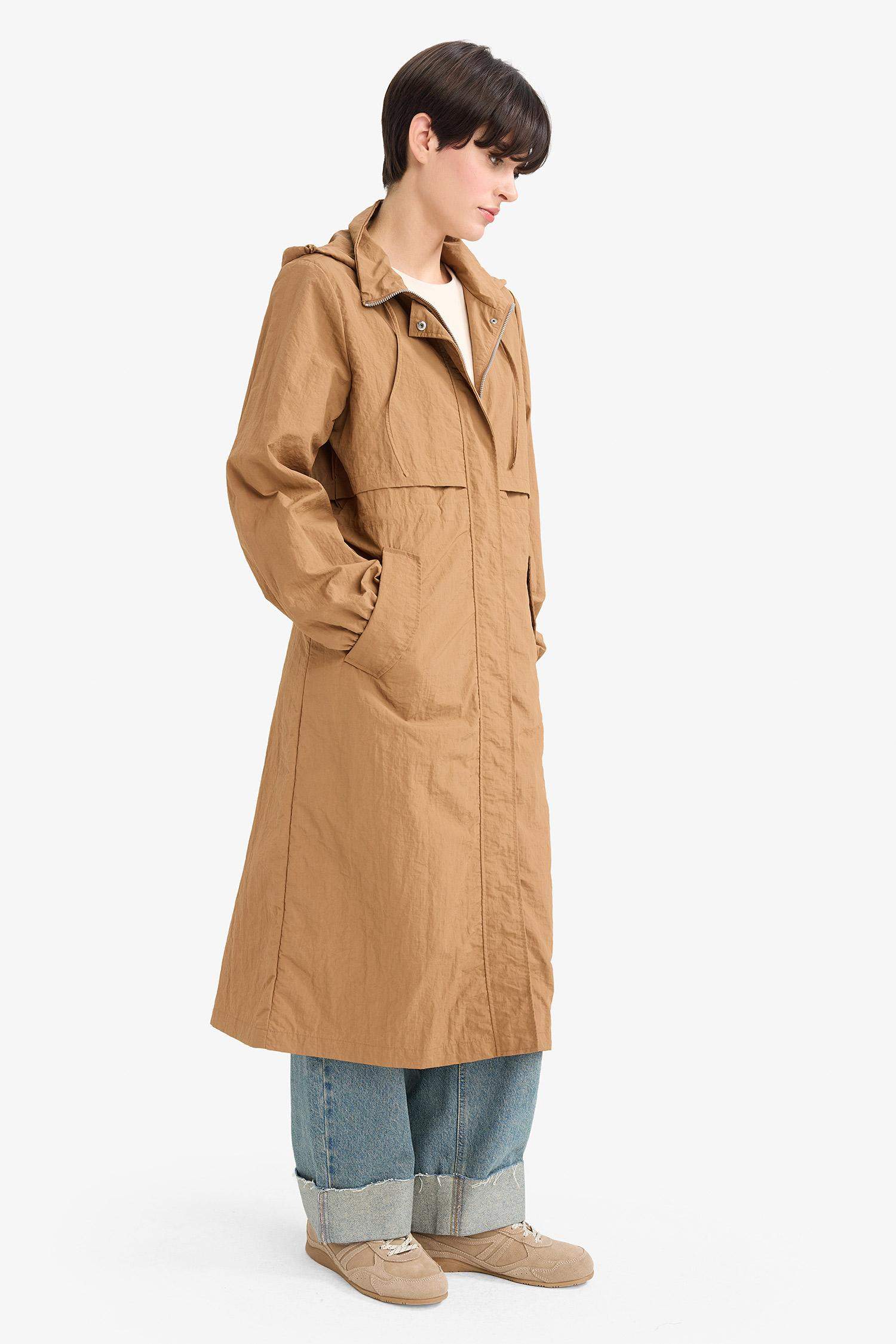 Regular Fit Hooded Zipered Long Raincoat