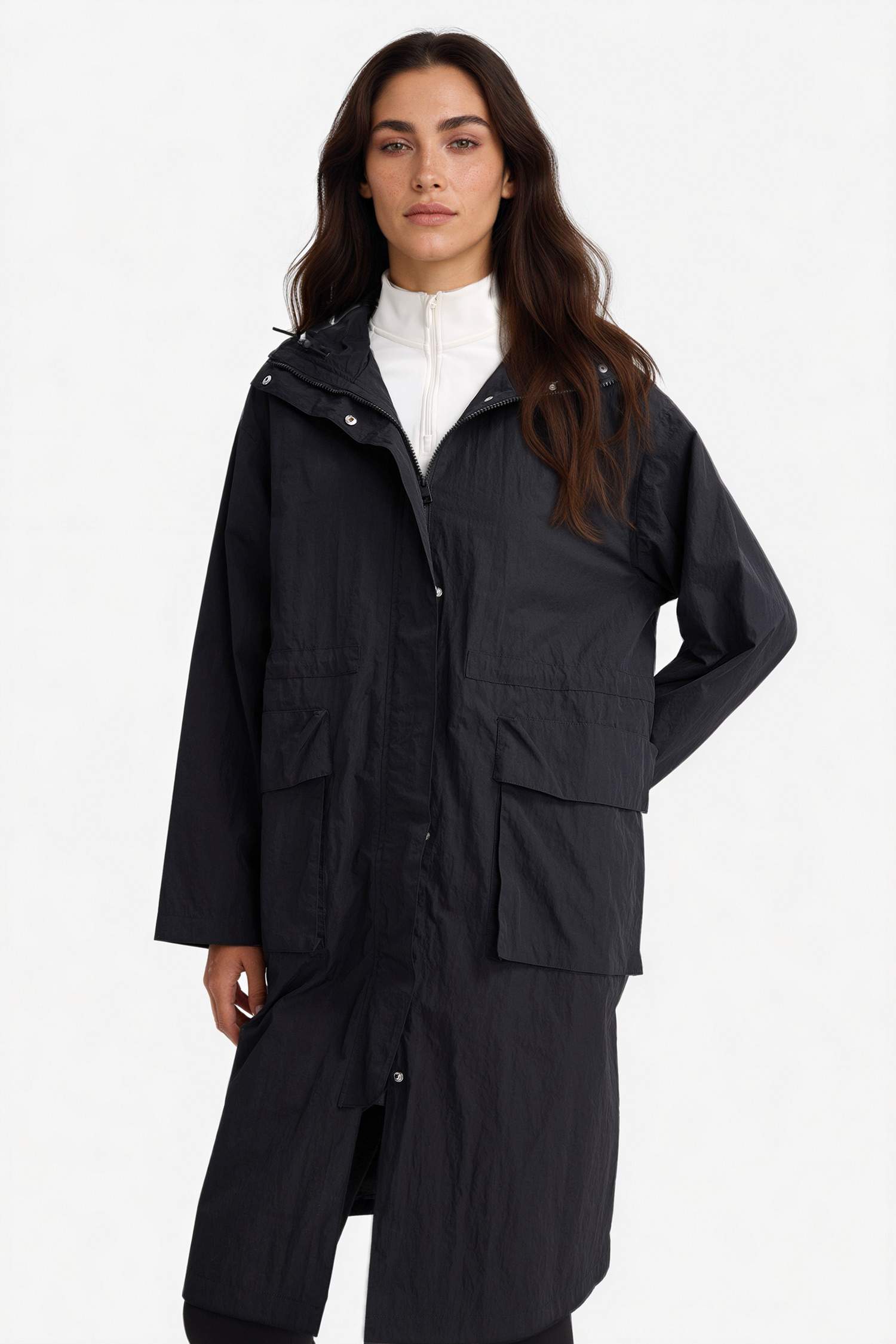 جاكيت مطر طويل قصة عادية بغطاء للرأس