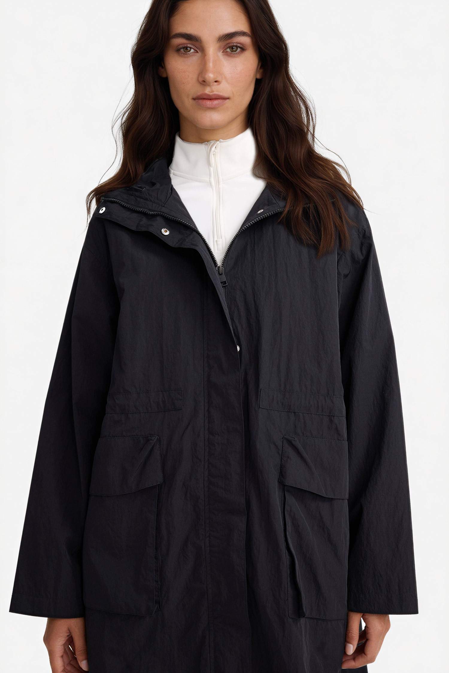 جاكيت مطر طويل قصة عادية بغطاء للرأس