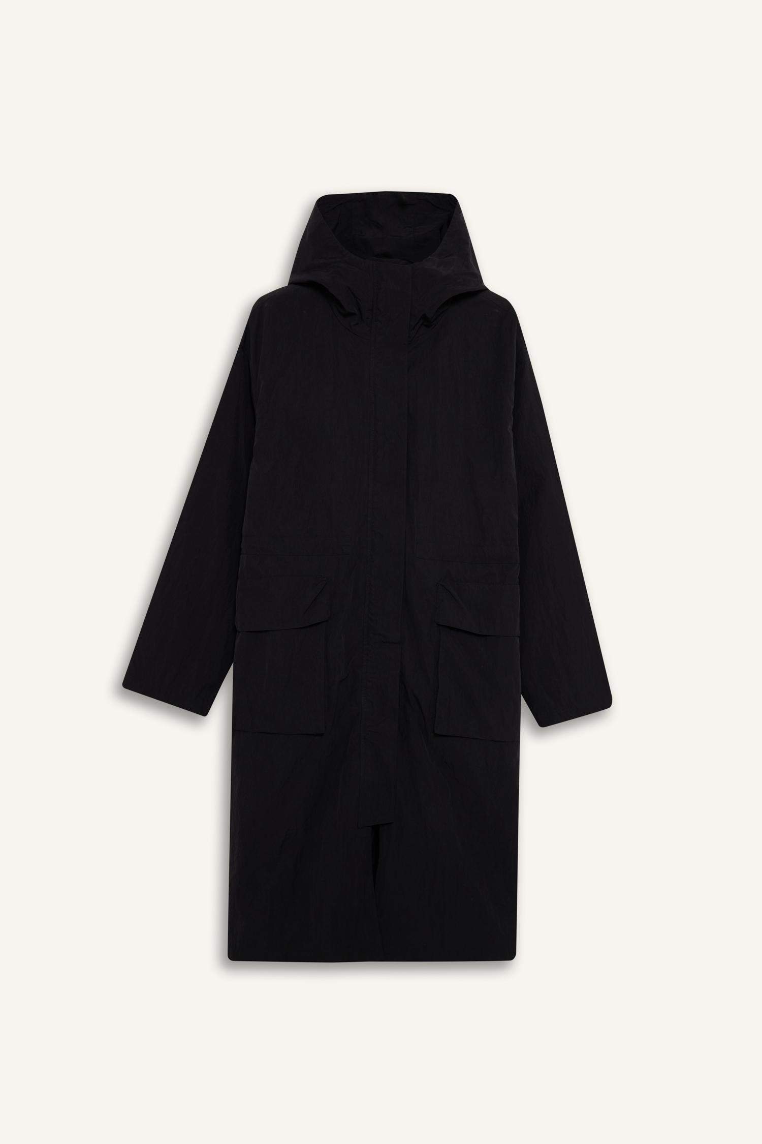 جاكيت مطر طويل قصة عادية بغطاء للرأس