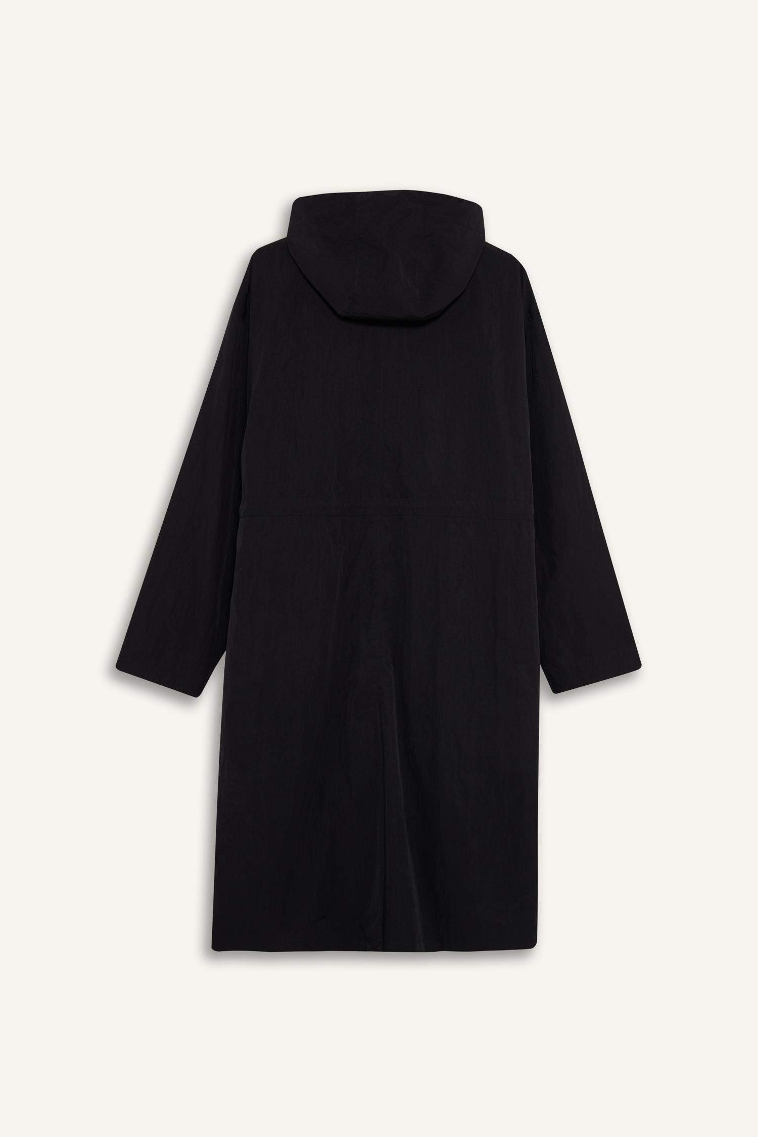 Regular Fit Kapüşonlu Fermuarlı Uzun Yağmurluk