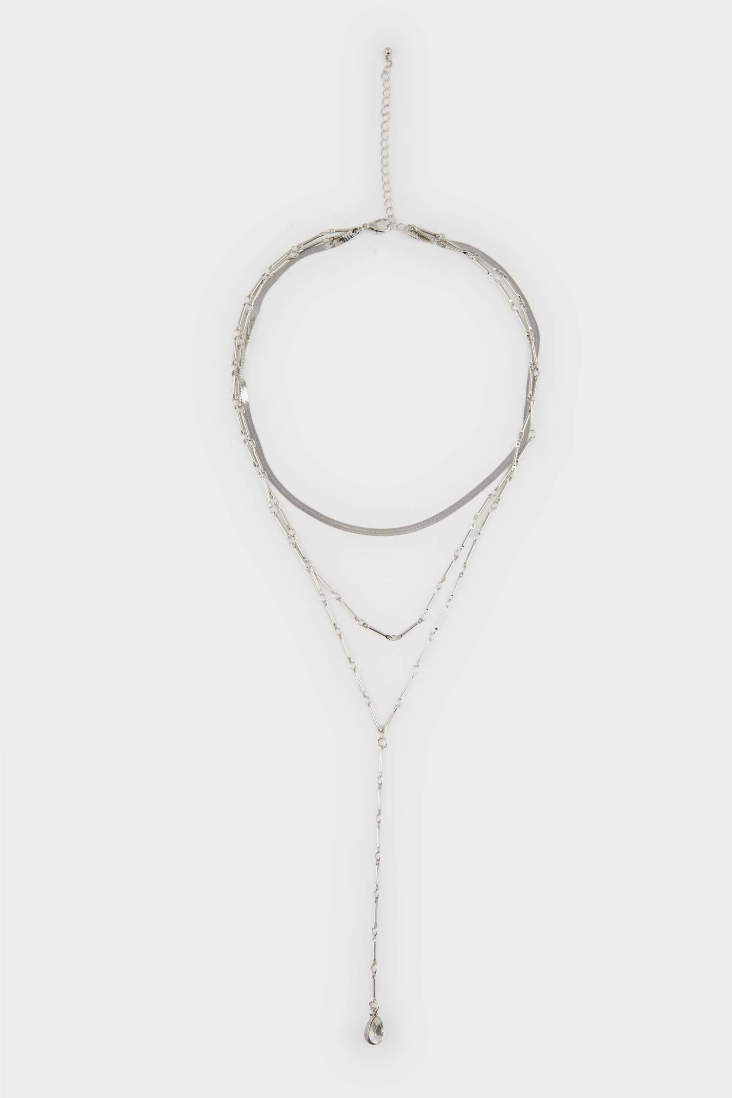 Женское потройное серебряное колье Y с подвесками