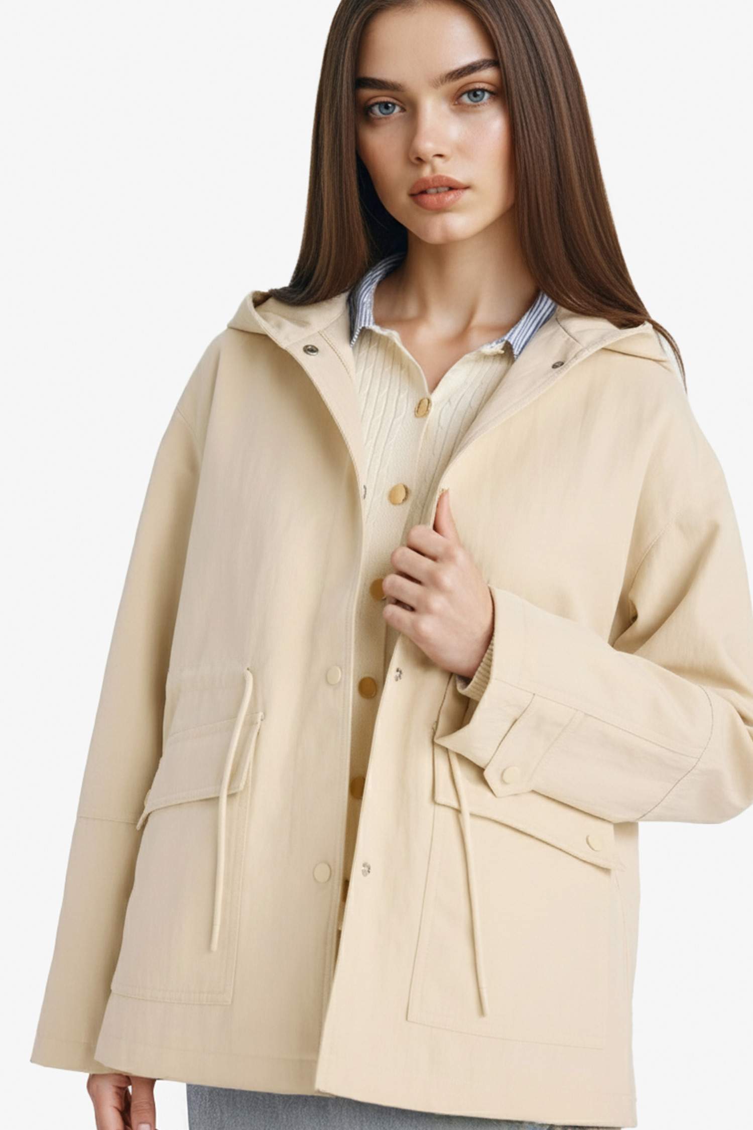 Imperméable à capuche avec poches et boutons Coupe régulière