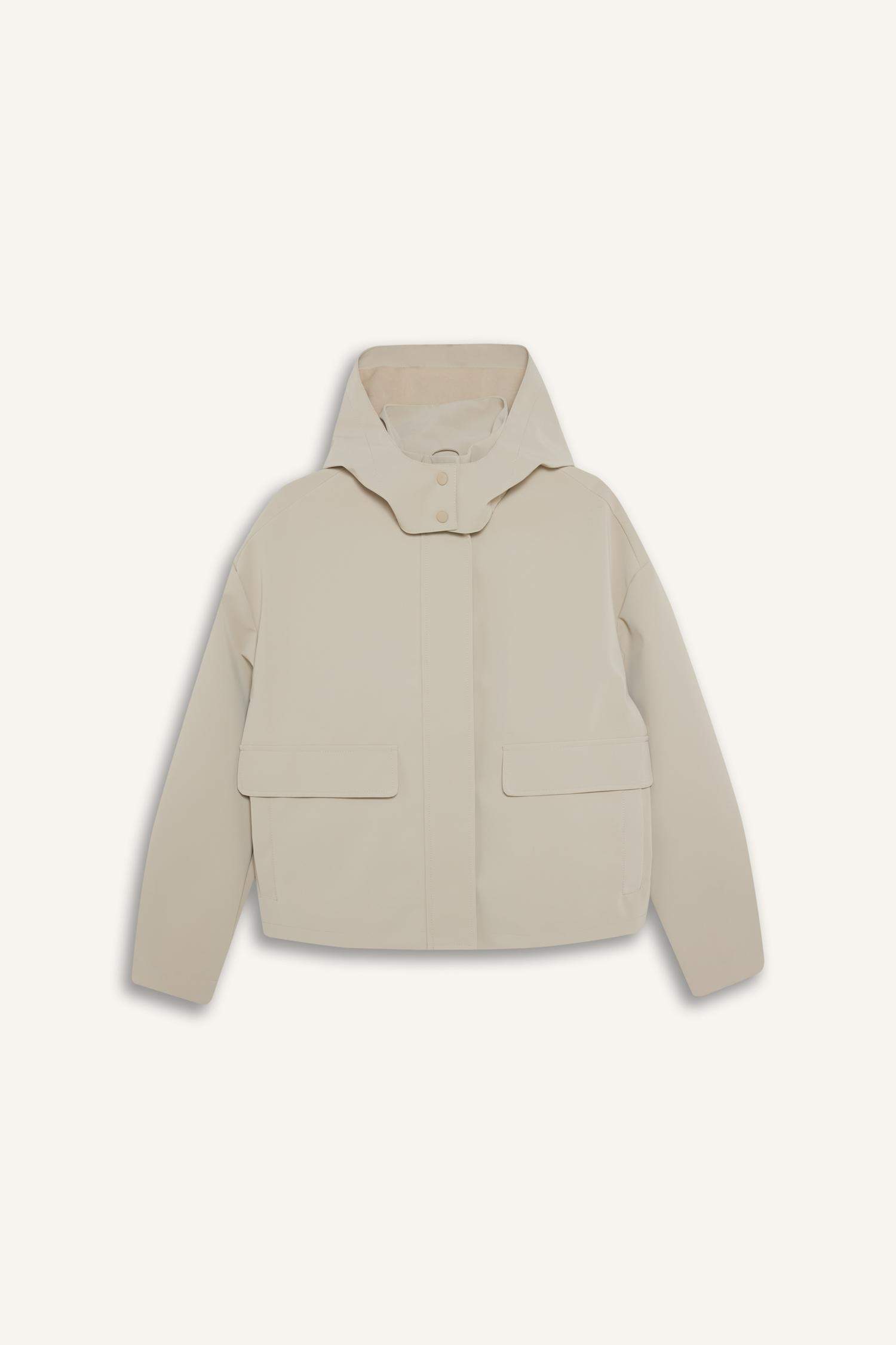 جاكيت مطر جلد صناعي قصة عادية بغطاء للرأس ببطانة صوفية