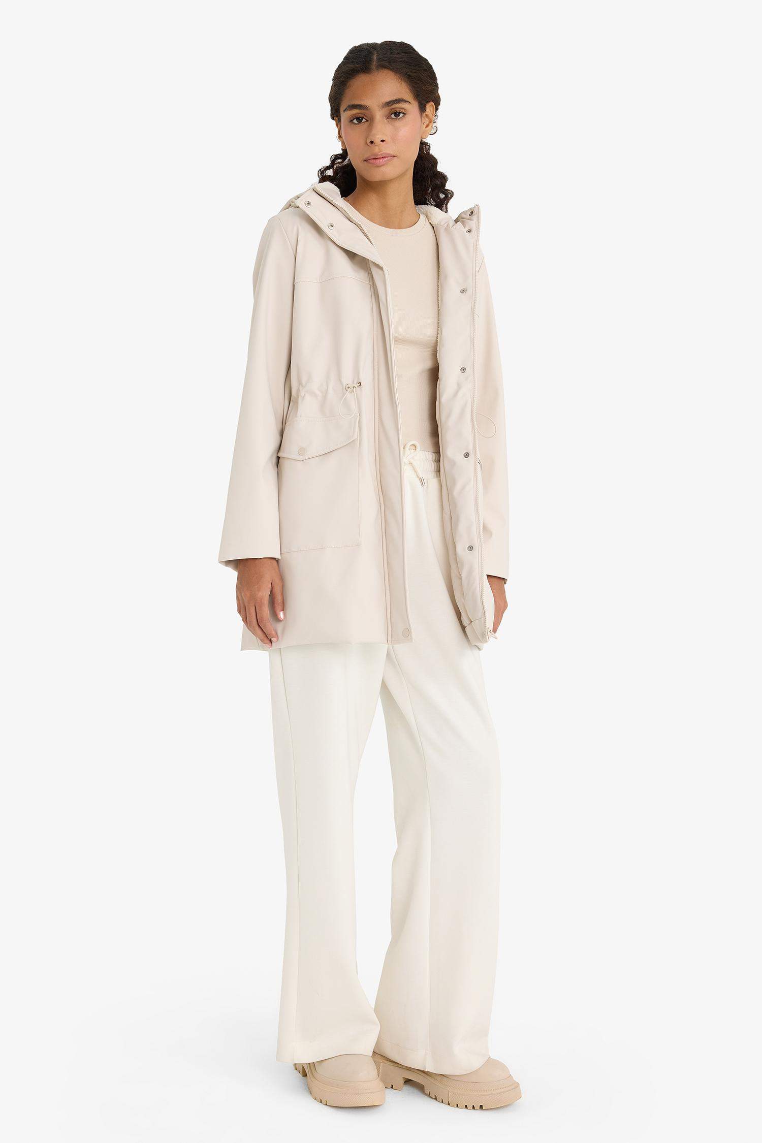 Regular Fit Faux Leather Raincoat