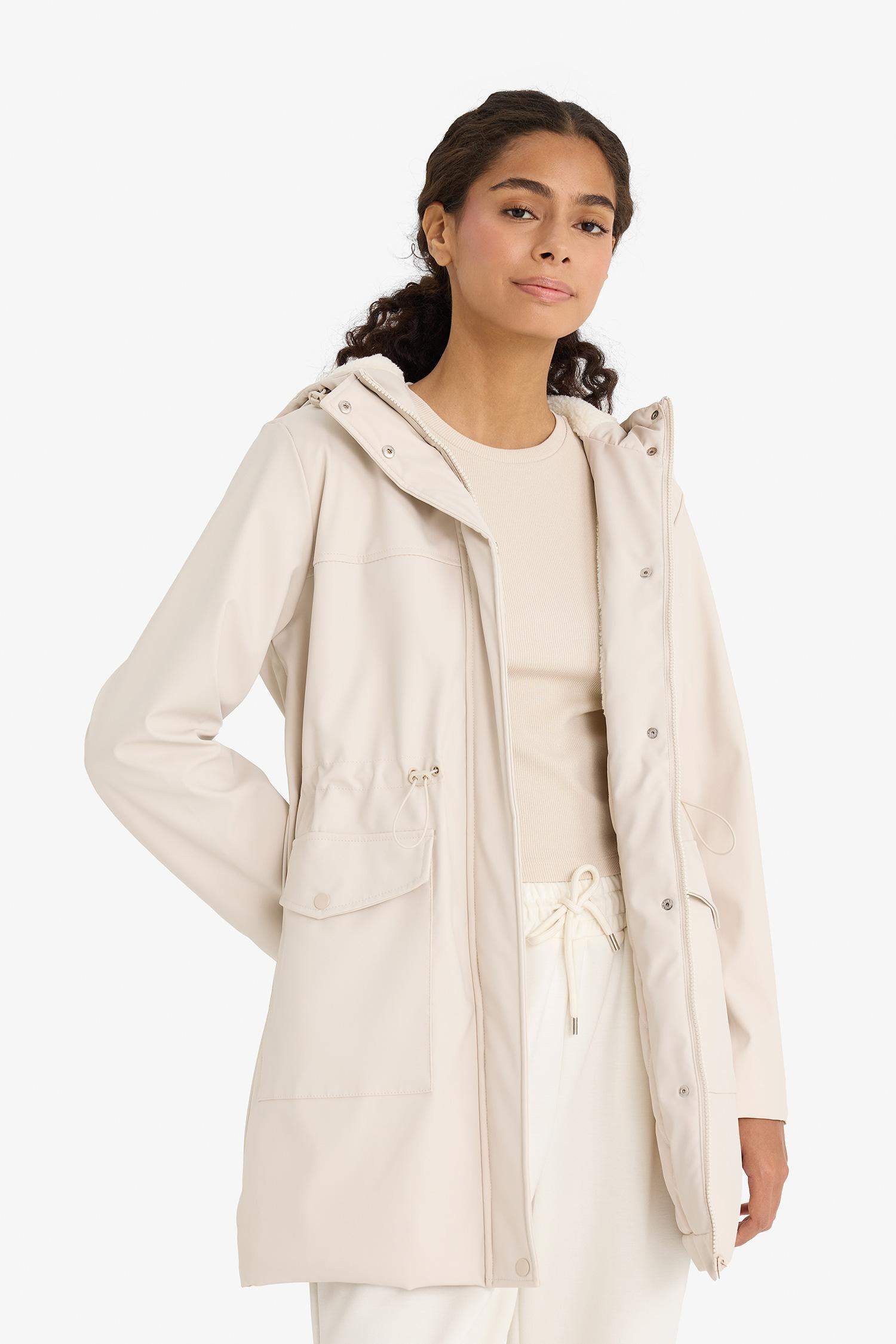 Regular Fit Faux Leather Raincoat