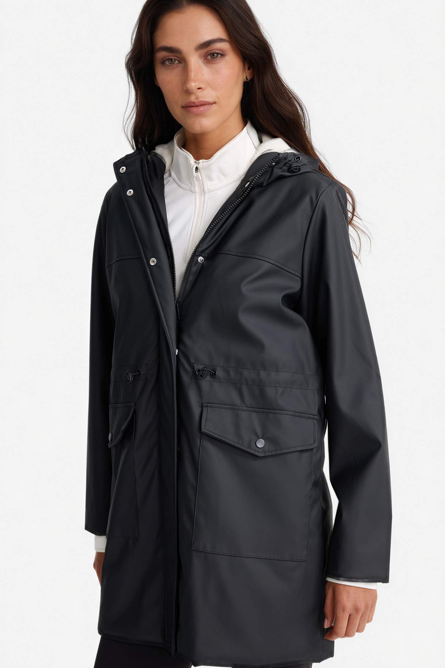 Regular Fıt Kapüşonlu Suni Deri Yağmurluk