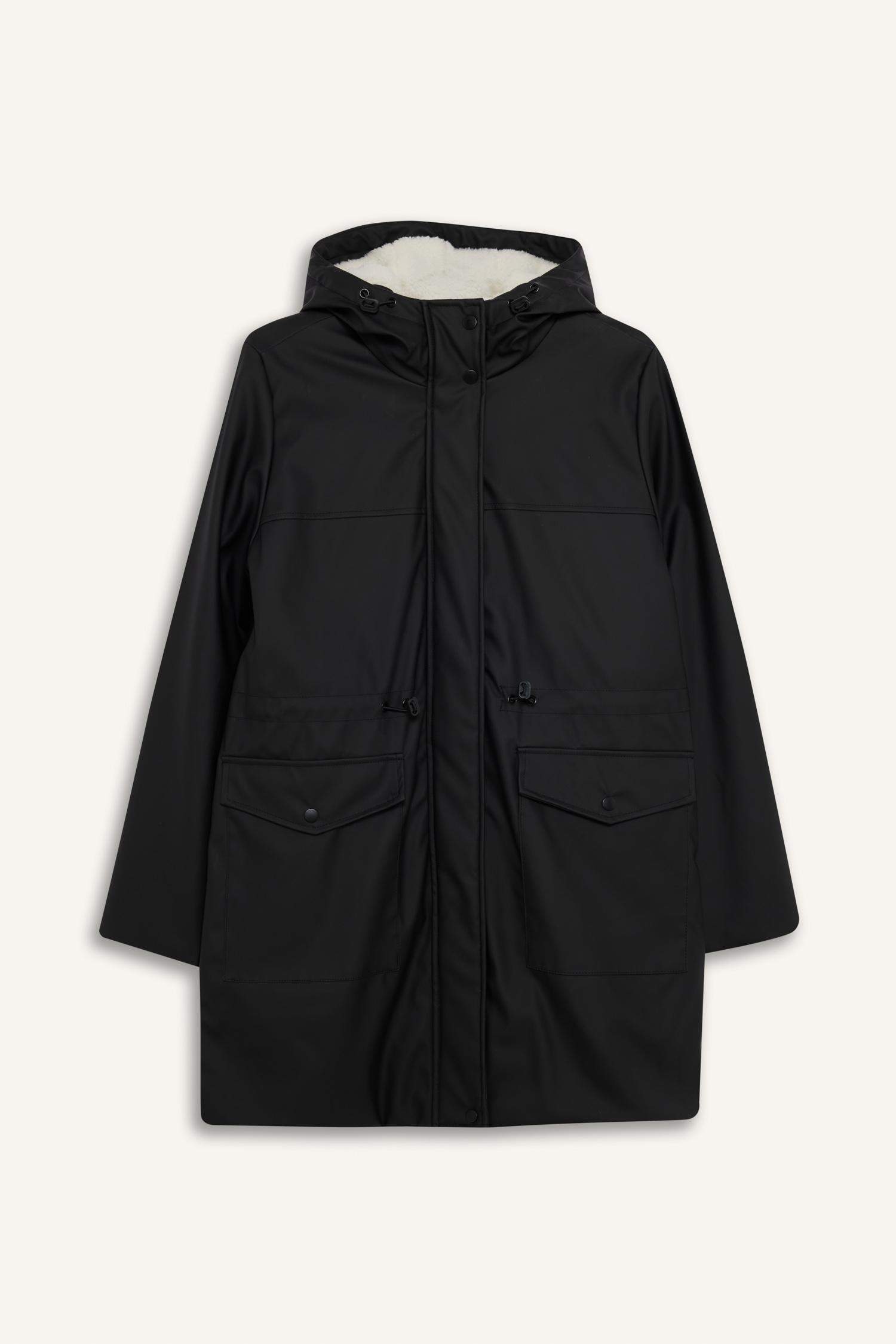 جاكيت مطر جلد صناعي قصة عادية بغطاء للرأس