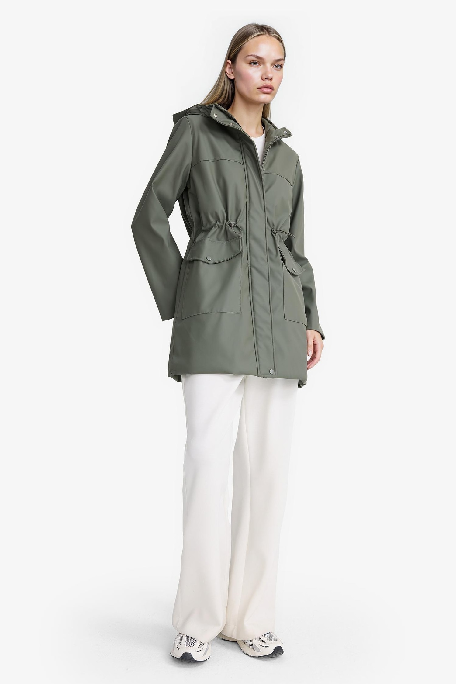 Regular Fit Kapüşonlu Suni Deri Yağmurluk