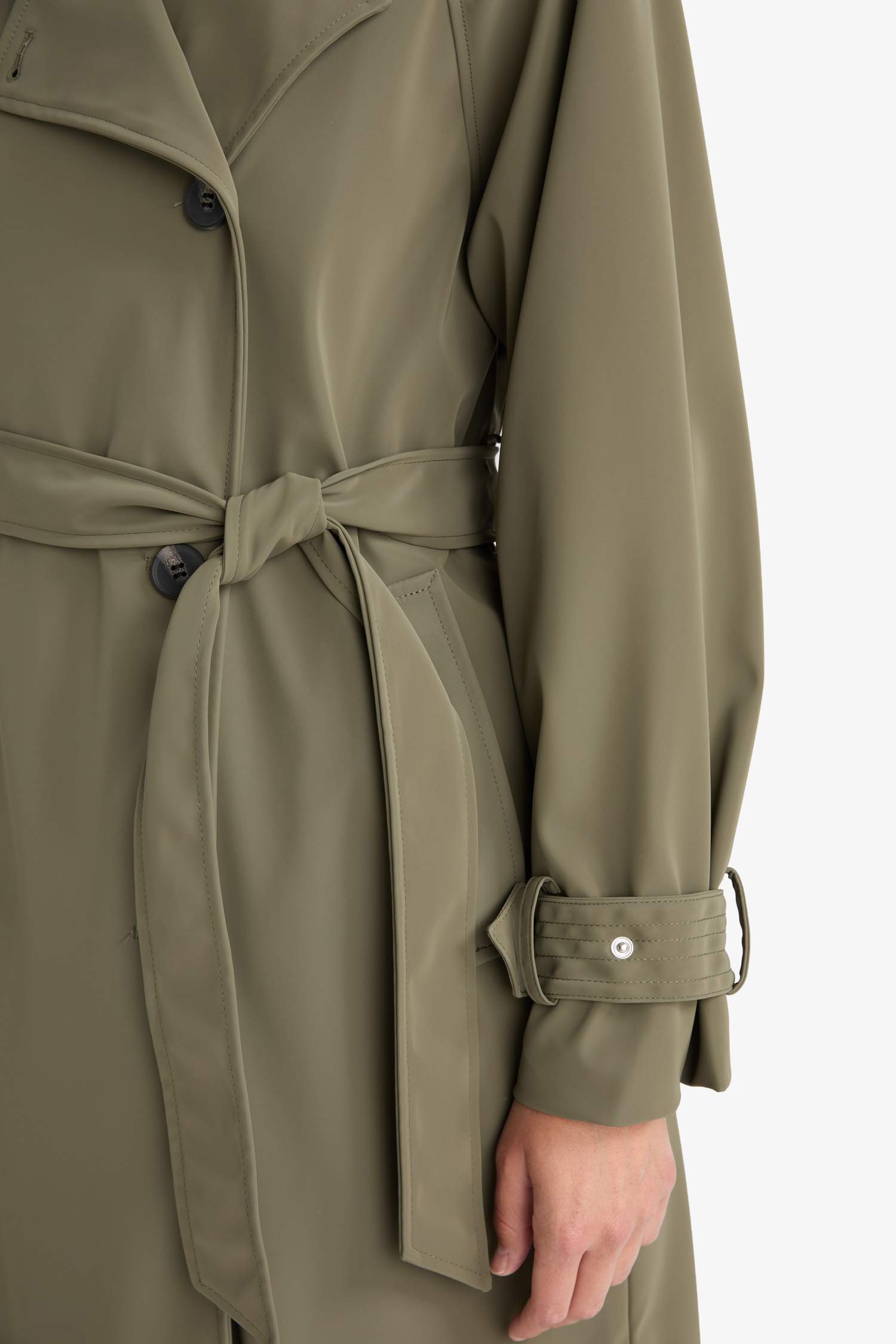 Regular Fit Suni Deri Kemerli Uzun Trençkot