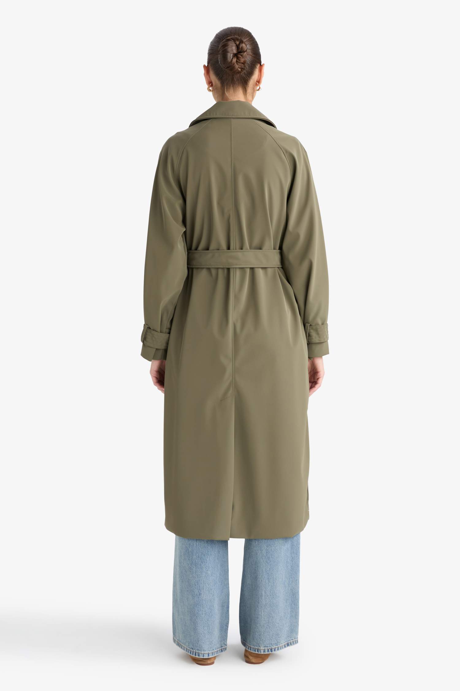 Regular Fit Suni Deri Kemerli Uzun Trençkot