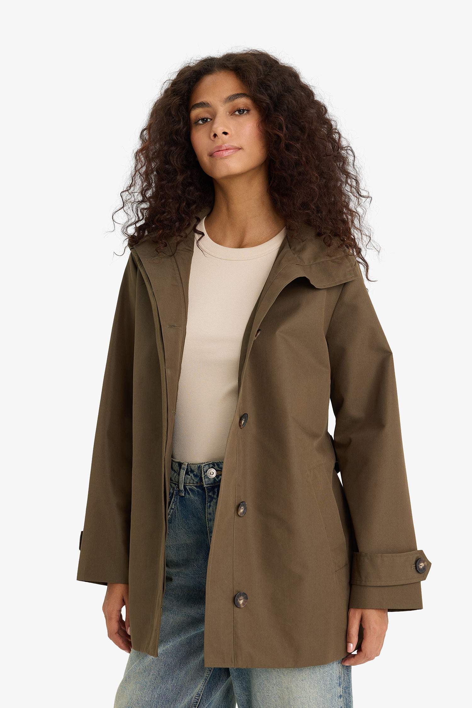 Regular Fit Cotton Hooded Trenchcoat
