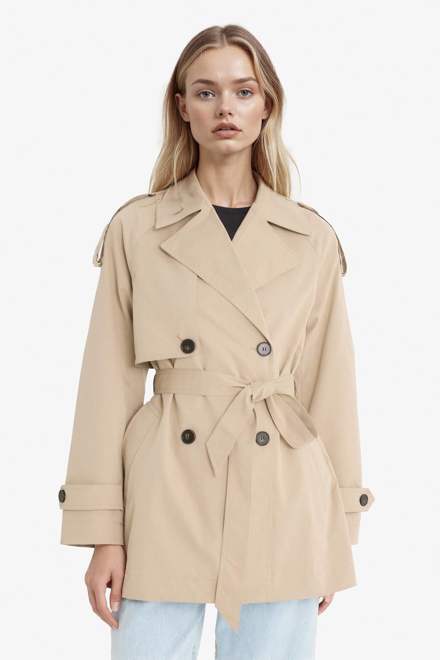 Regular Fit Kemerli Düğmeli Cepli Trençkot